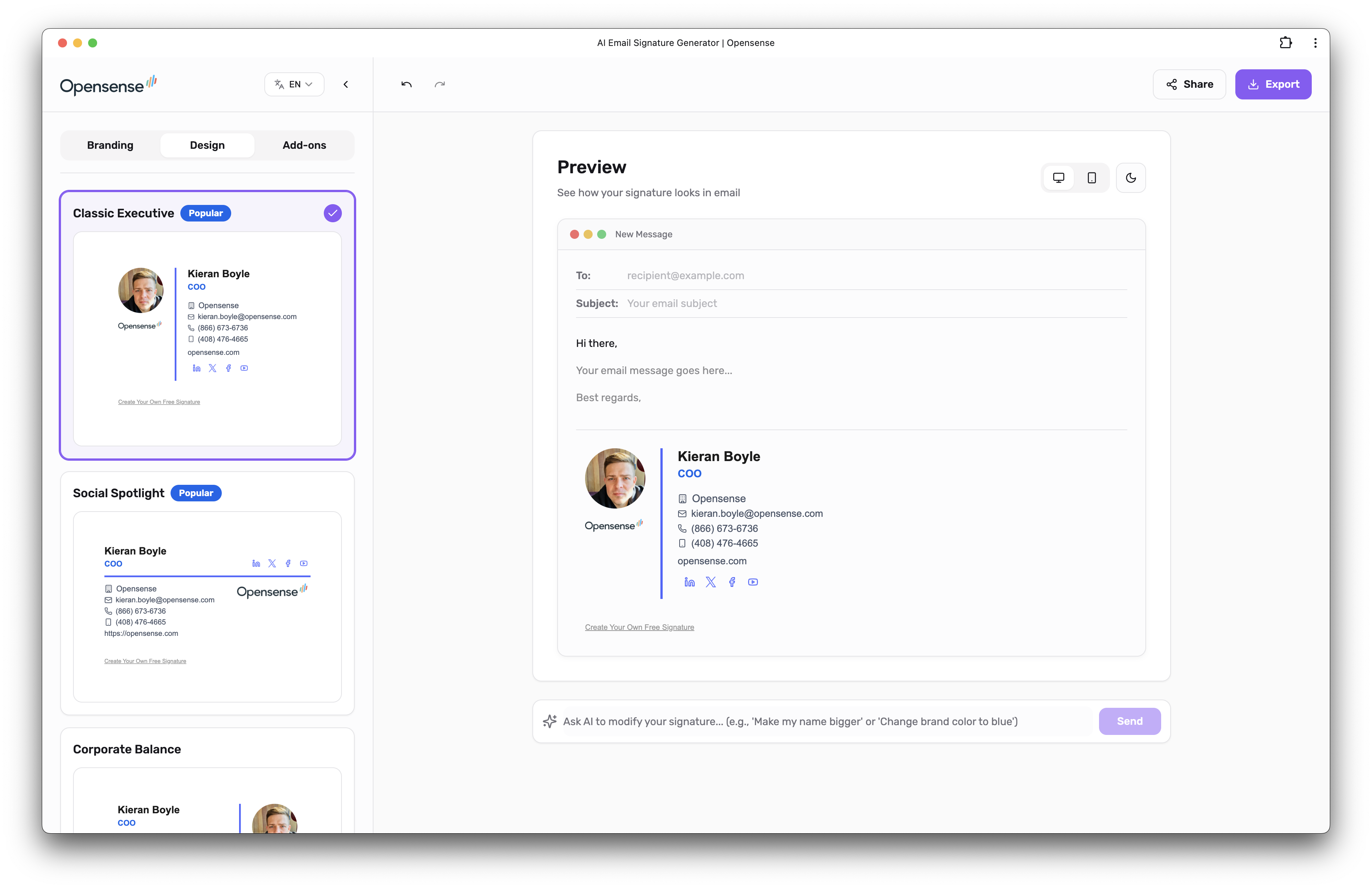 Opensense AI Email Signature Generator screenshot 4
