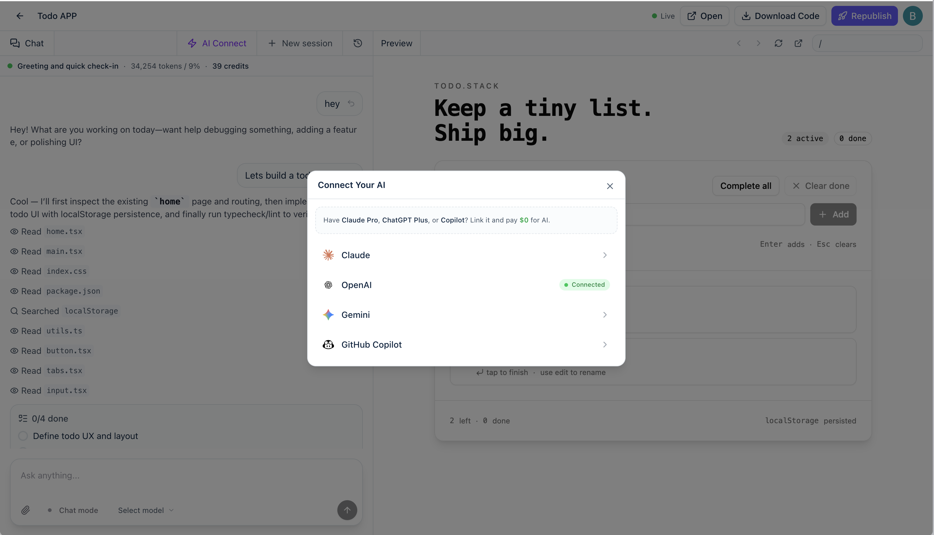 Open Source Lovable - bring your AI screenshot 3