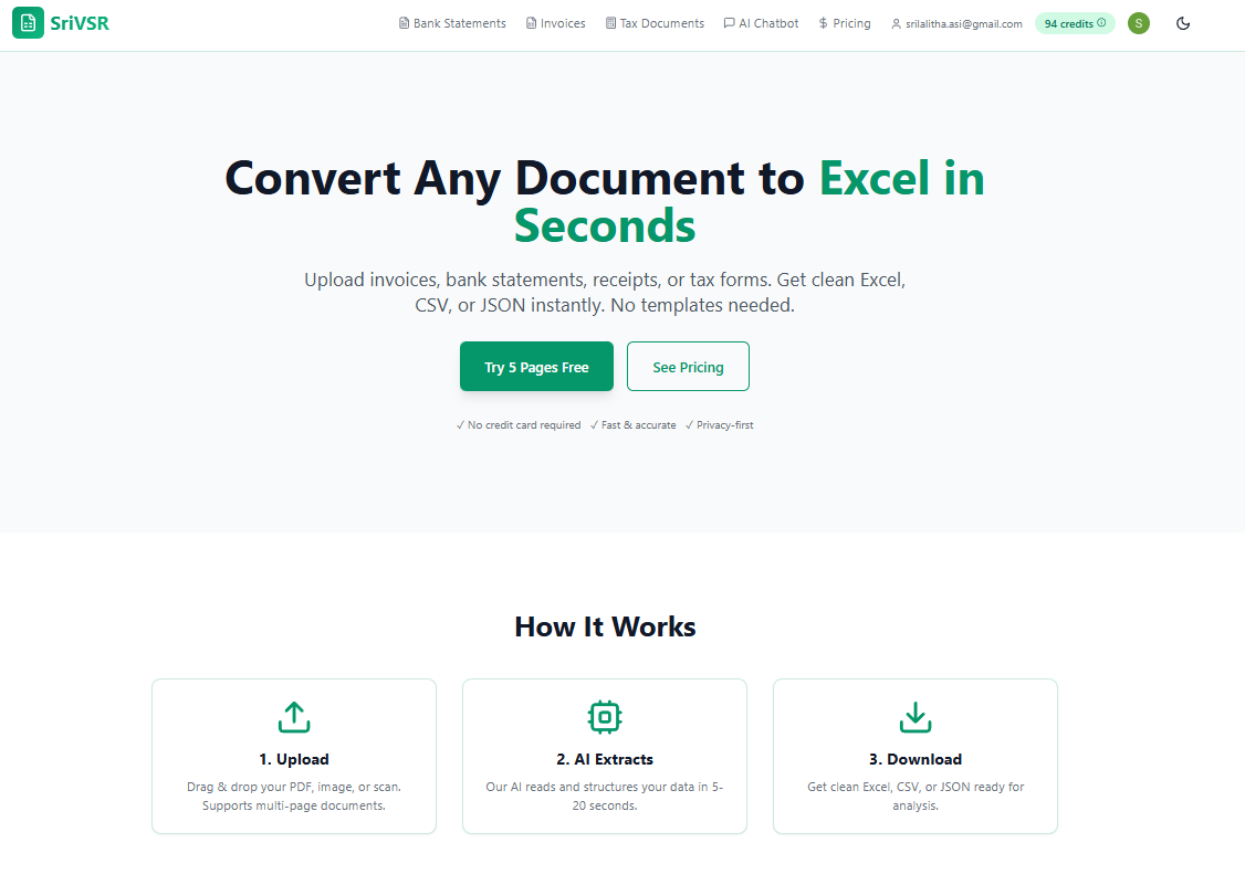 SriVSR – AI PDF to Excel Converter screenshot 2