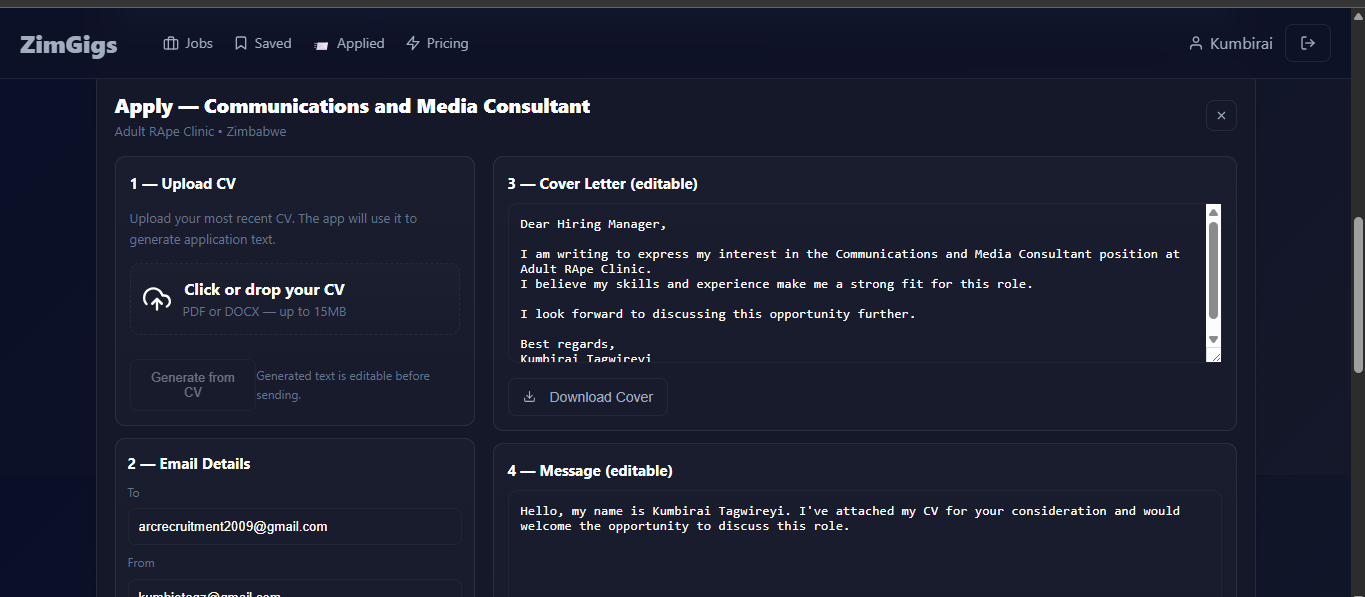 ZimGigs screenshot 1