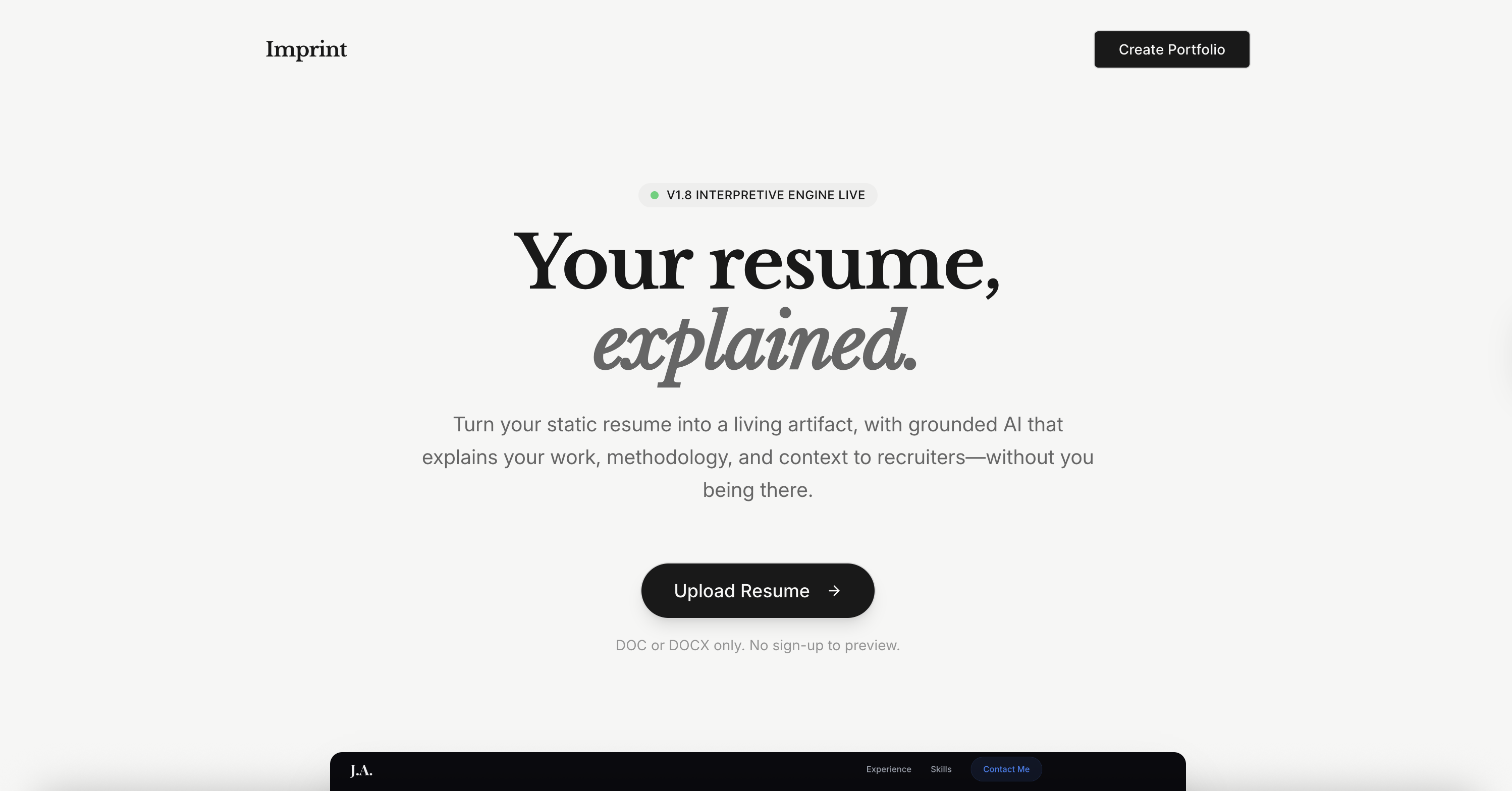 Imprint — A living resume with AI screenshot 1