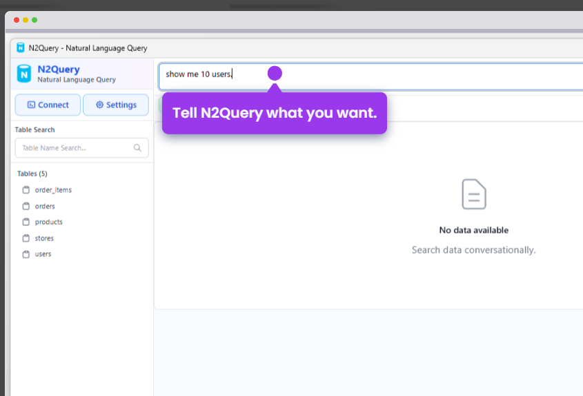 N2Query — AI SQL for MySQL & MariaDB screenshot 1