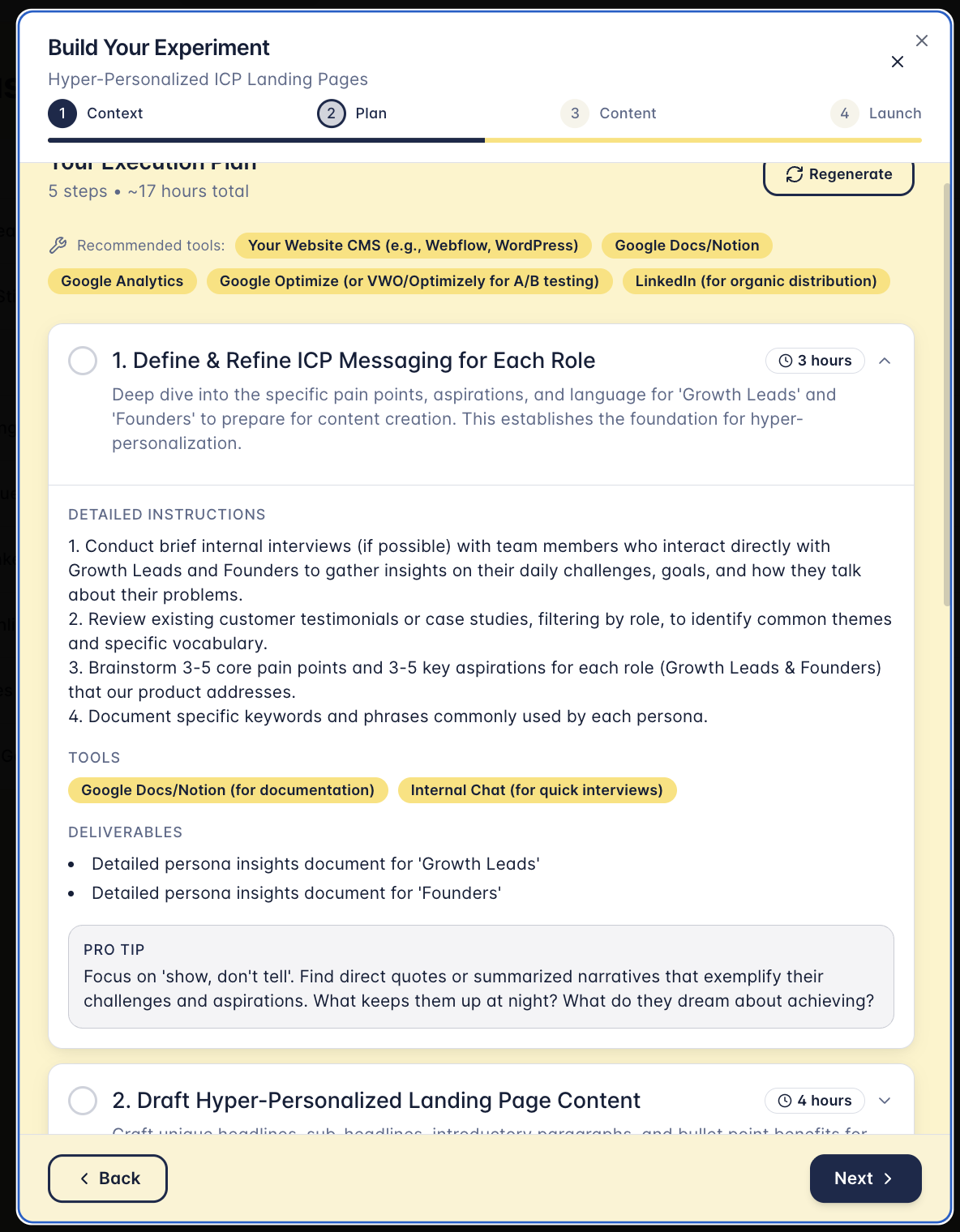 Growth Experimentation tool screenshot 2