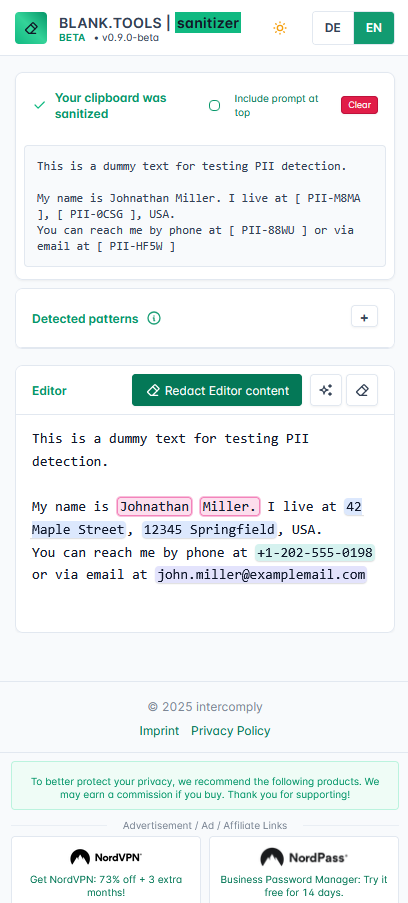 blank.tools - Prompt Sanitizing screenshot 4