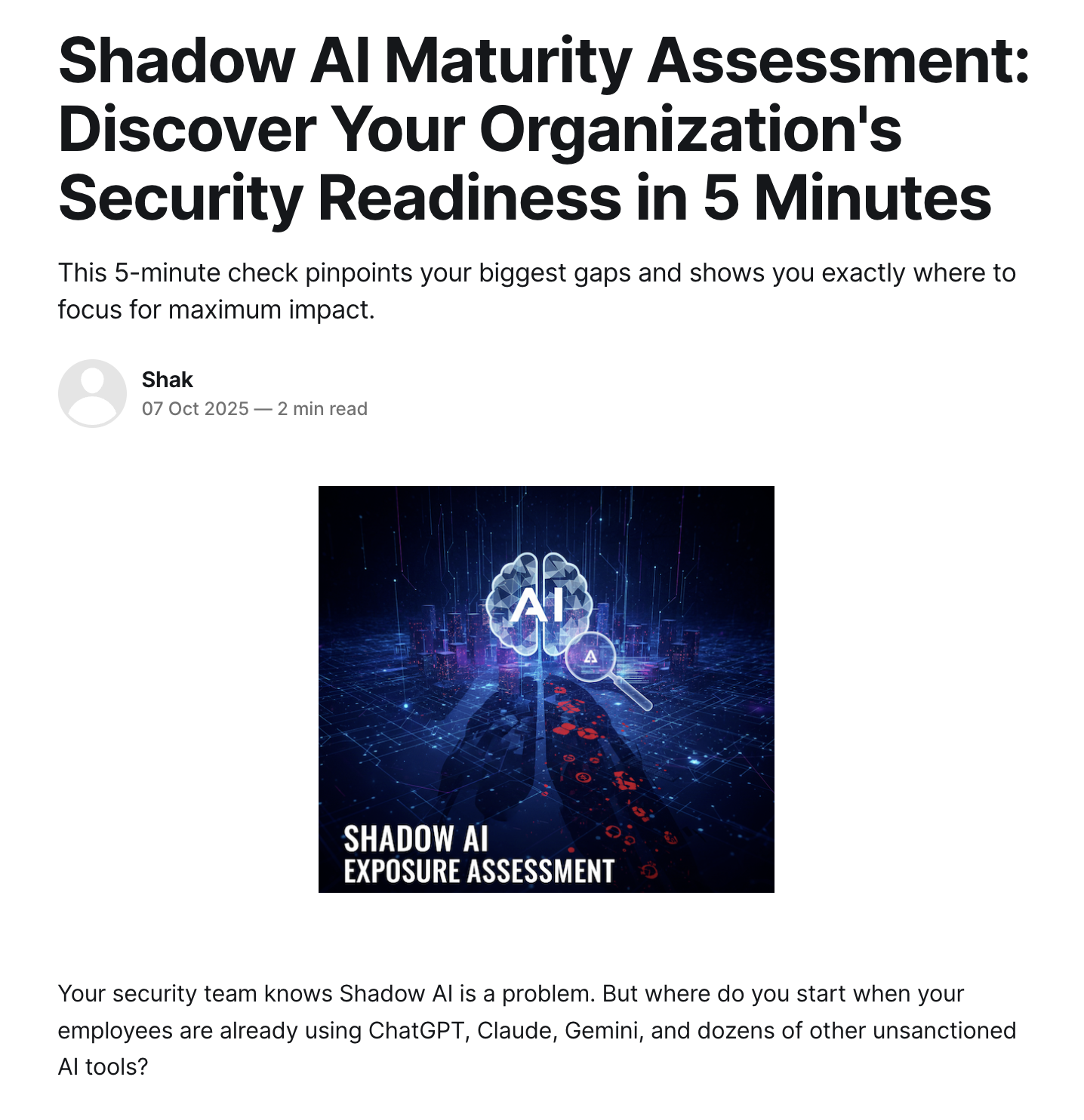 Shadow AI Maturity Assessment screenshot 1