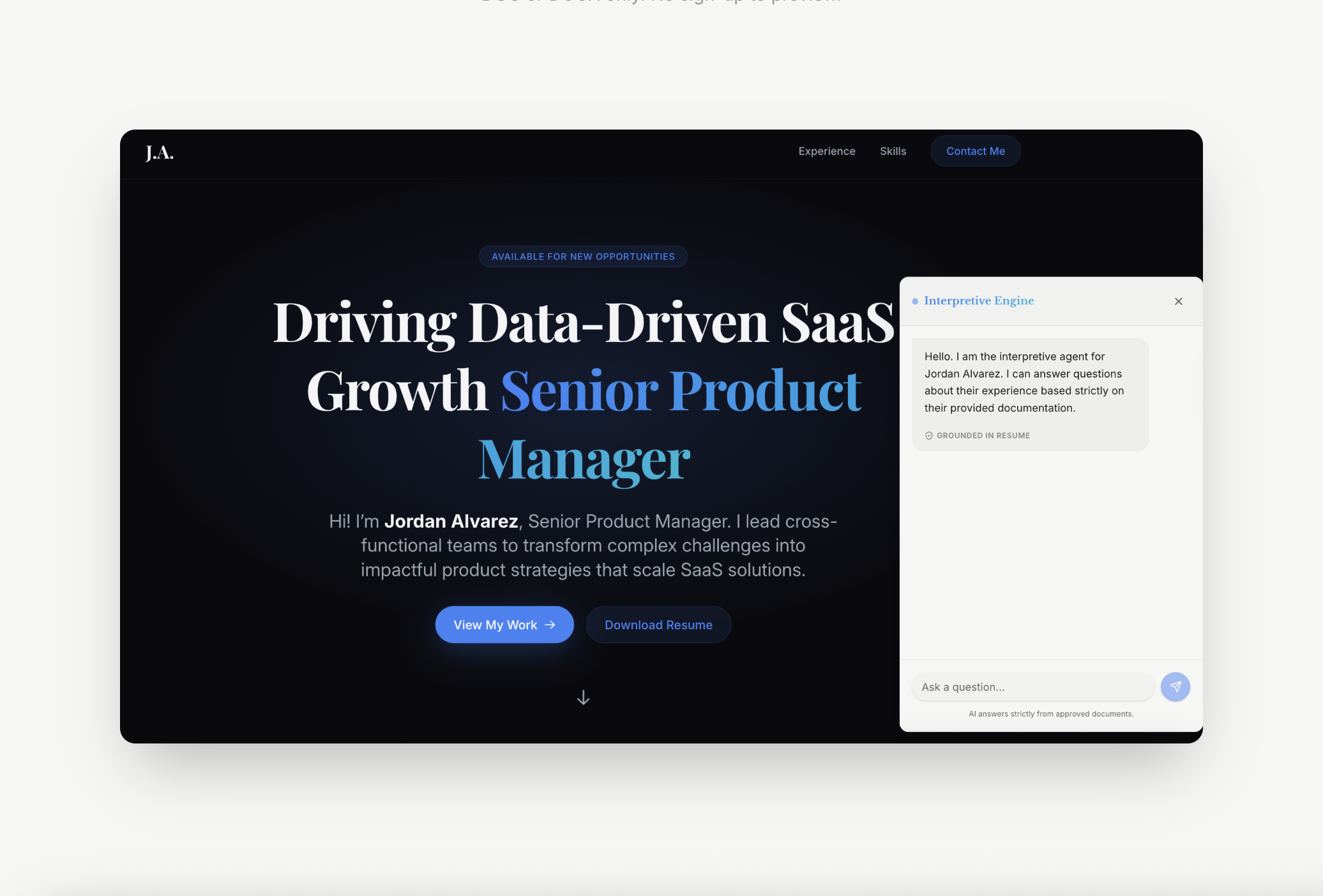 Imprint — A living resume with AI screenshot 2