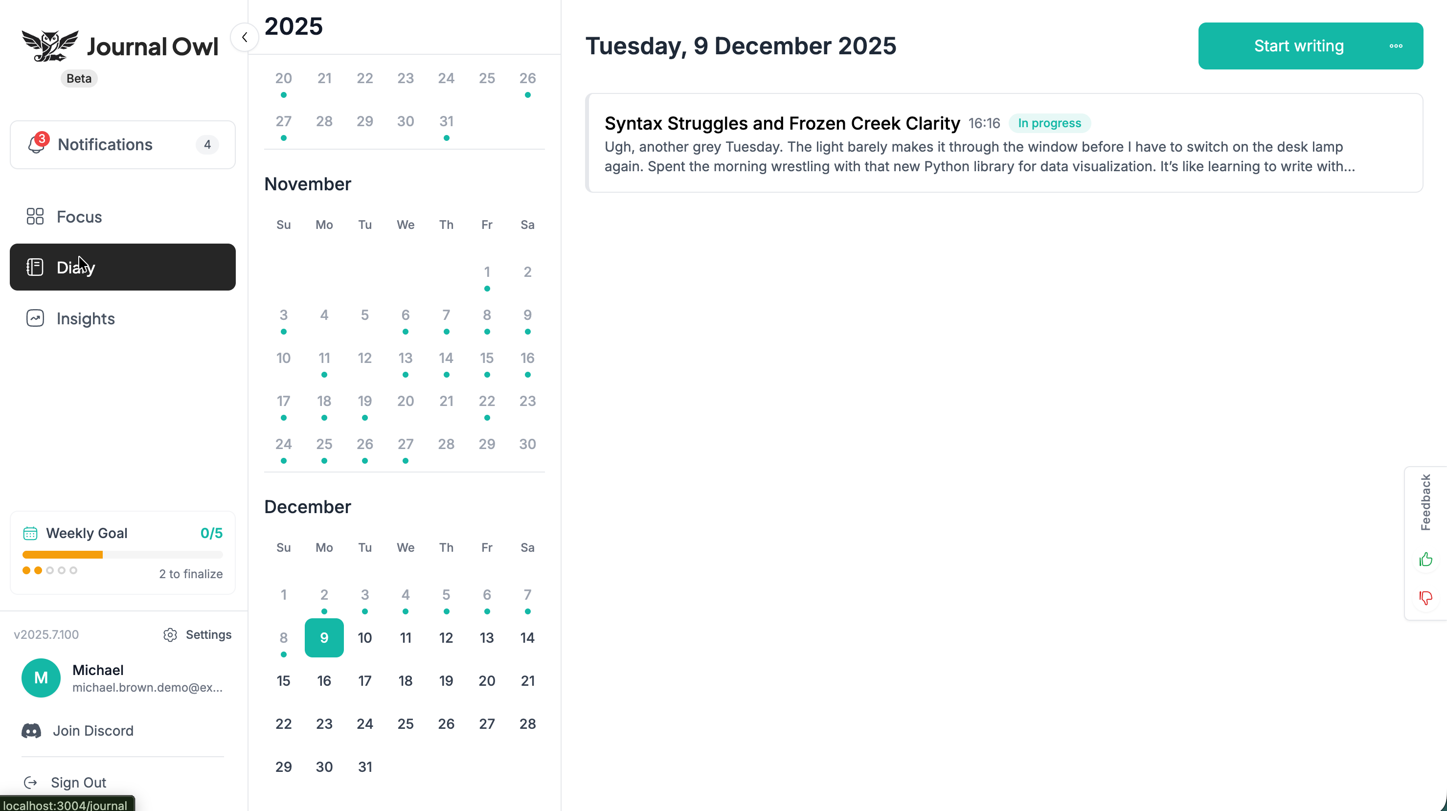 Journal Owl screenshot 2