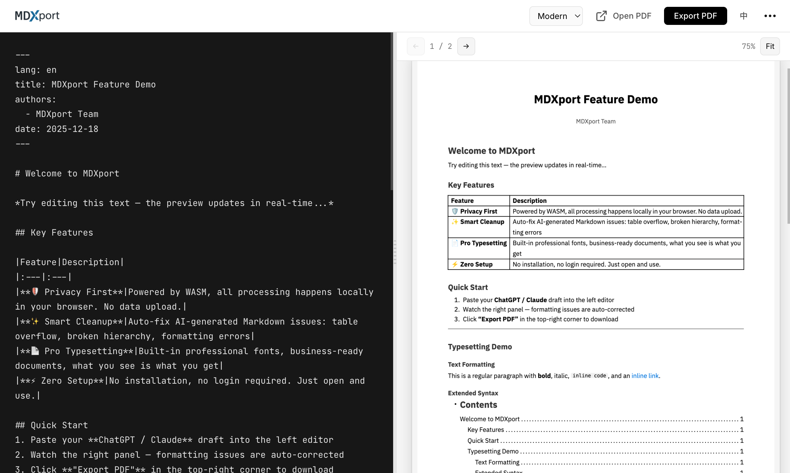 MDXport screenshot 1