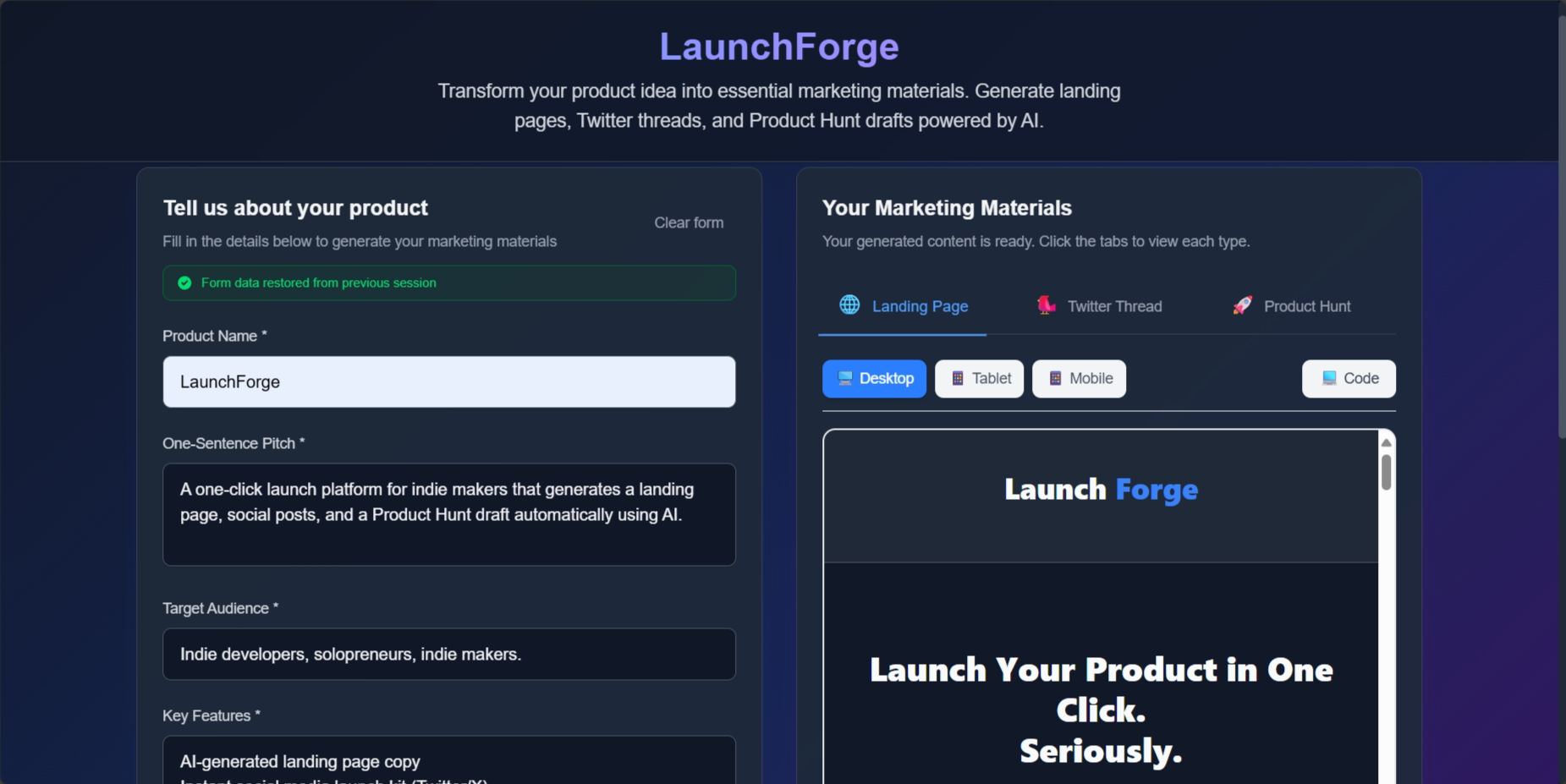 LaunchForge screenshot 1