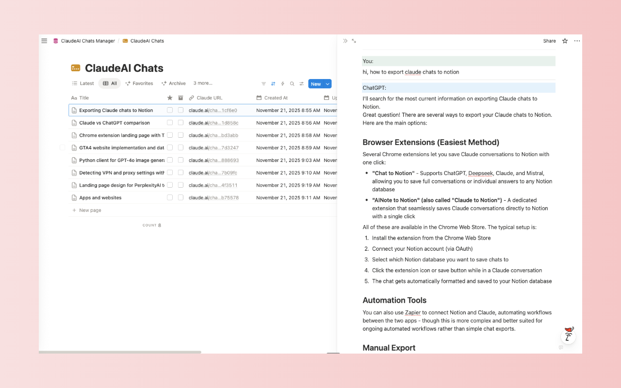 ClaudeAI to Notion: One-click export screenshot 4