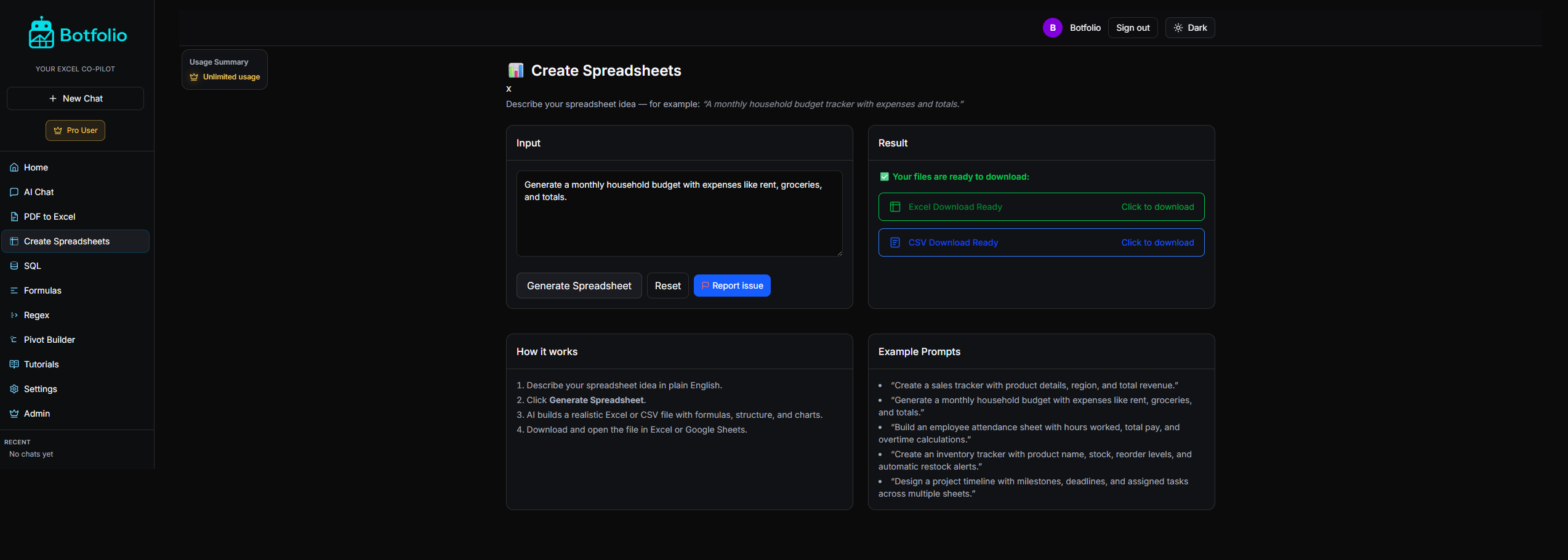Botfolio screenshot 1