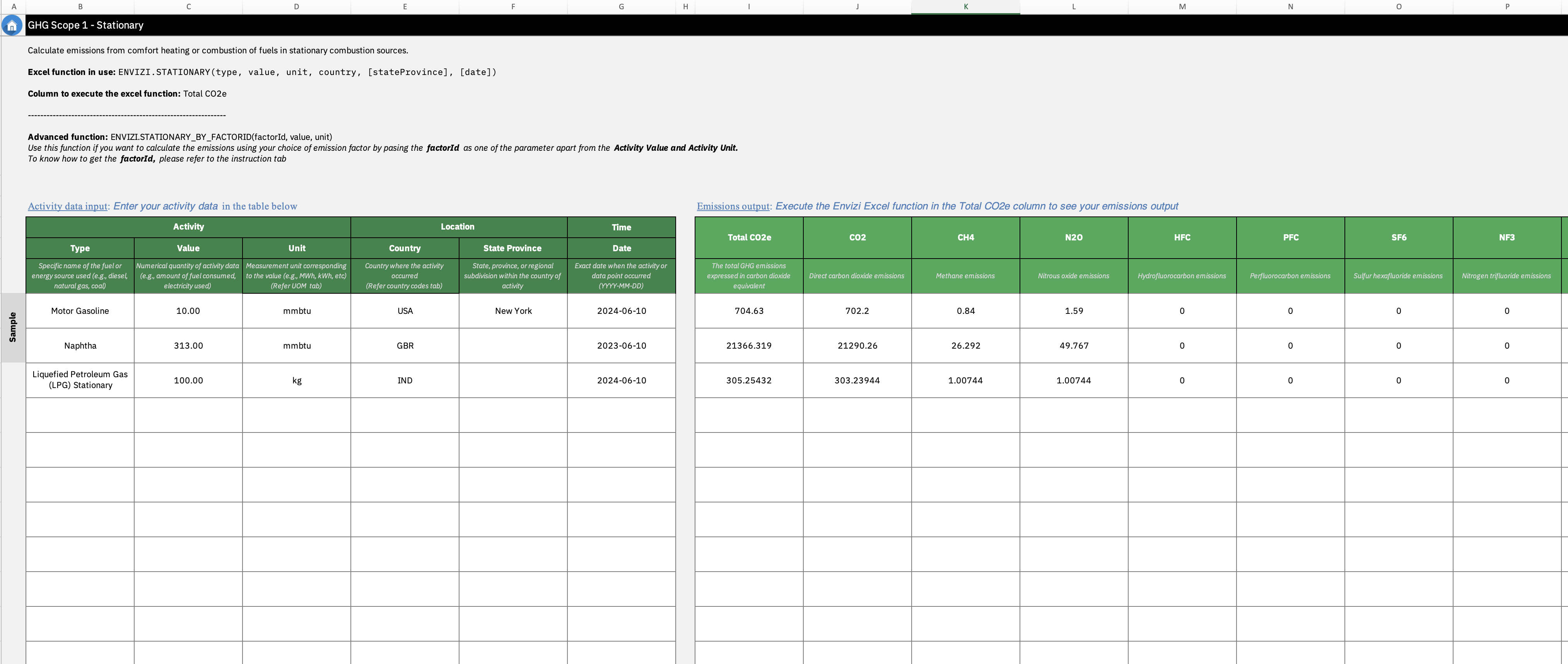 IBM Envizi Excel Emissions Calculator screenshot 4