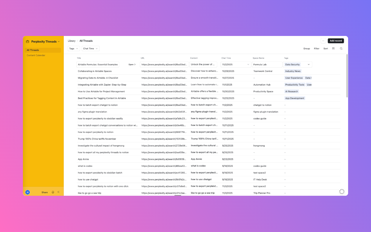 Perplexity to Airtable screenshot 3