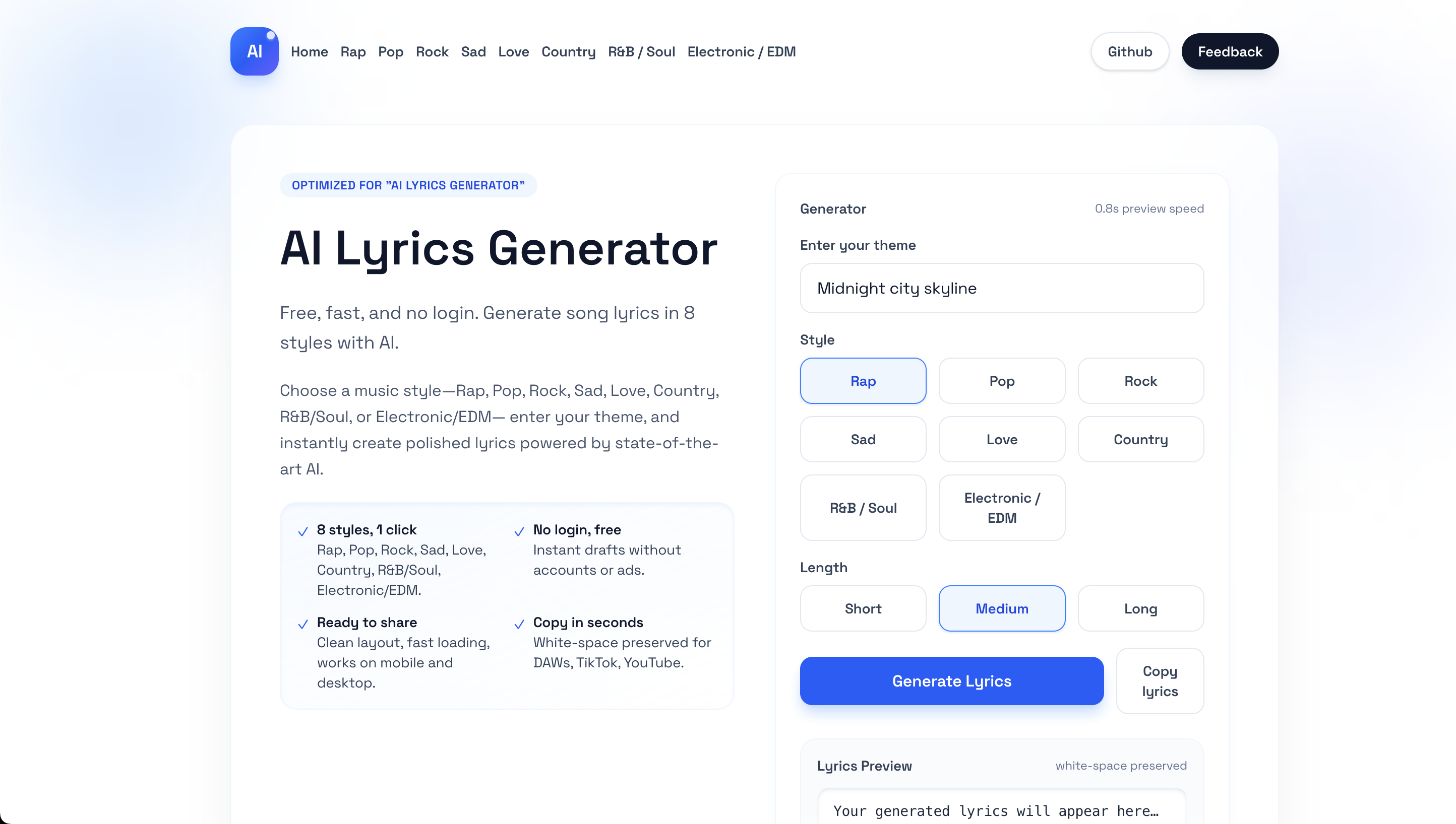 ai-lyrics-generator screenshot 2