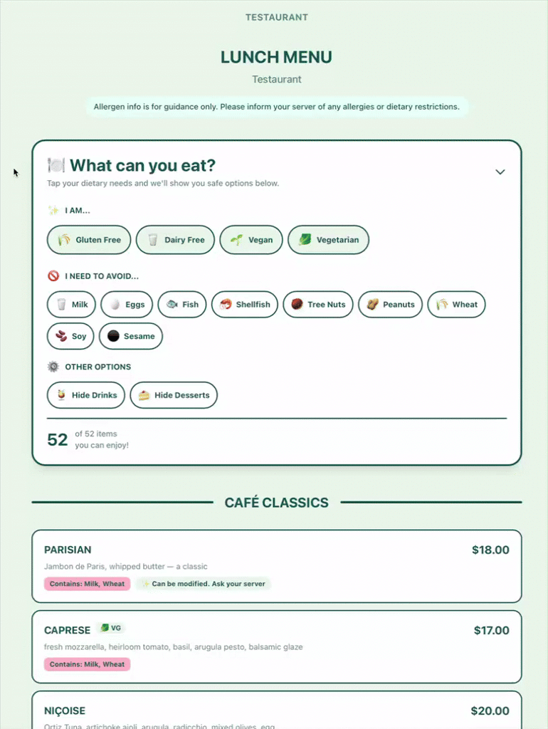 Menu Dive screenshot 1