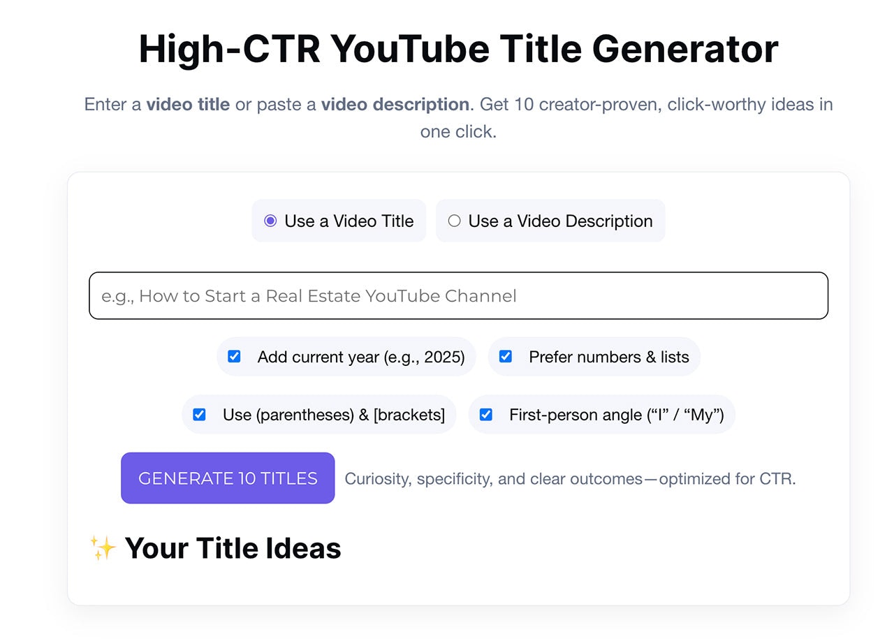 AI YouTube Title Generator — PackaPop