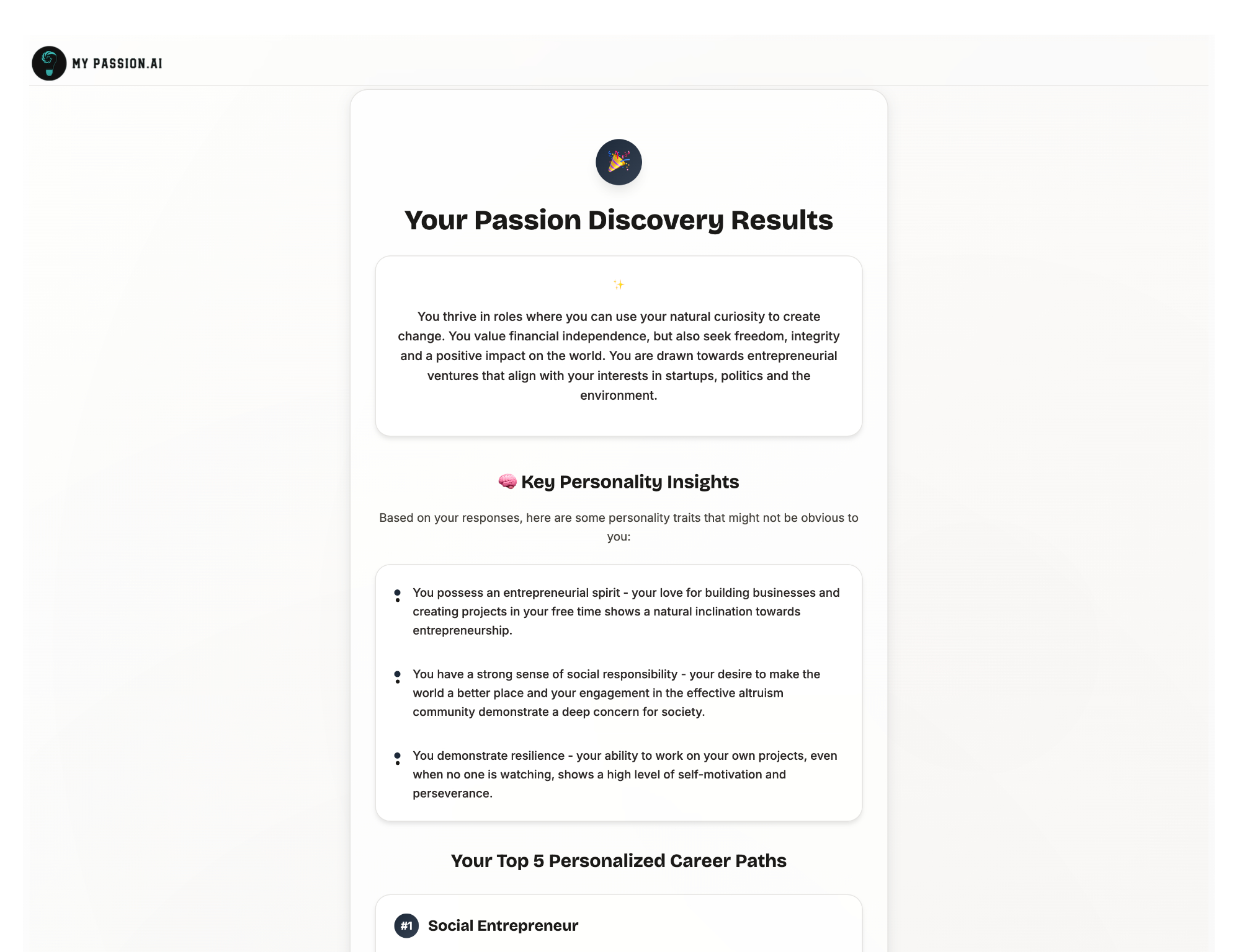 My Passion AI - Career Clarity Tool screenshot 2