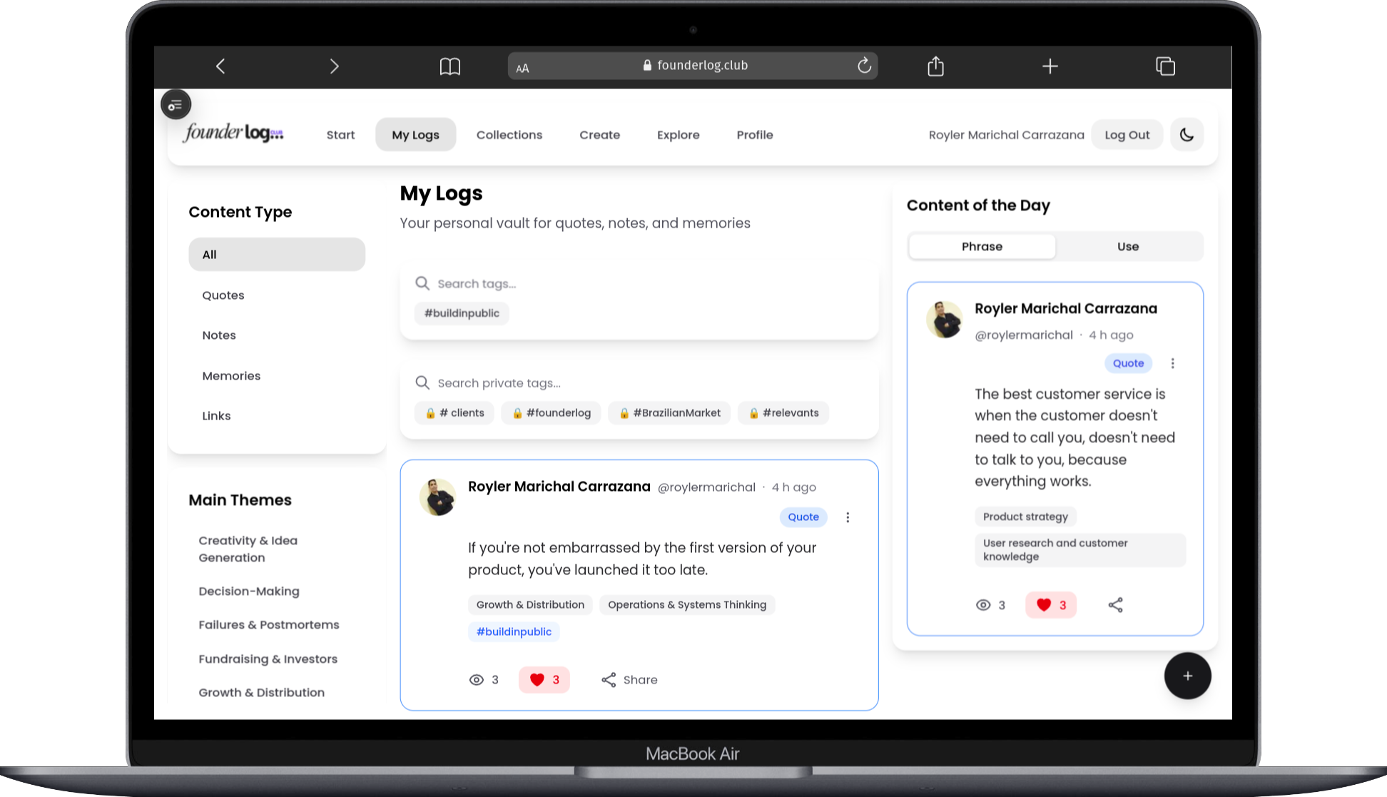 Founder Log screenshot 2