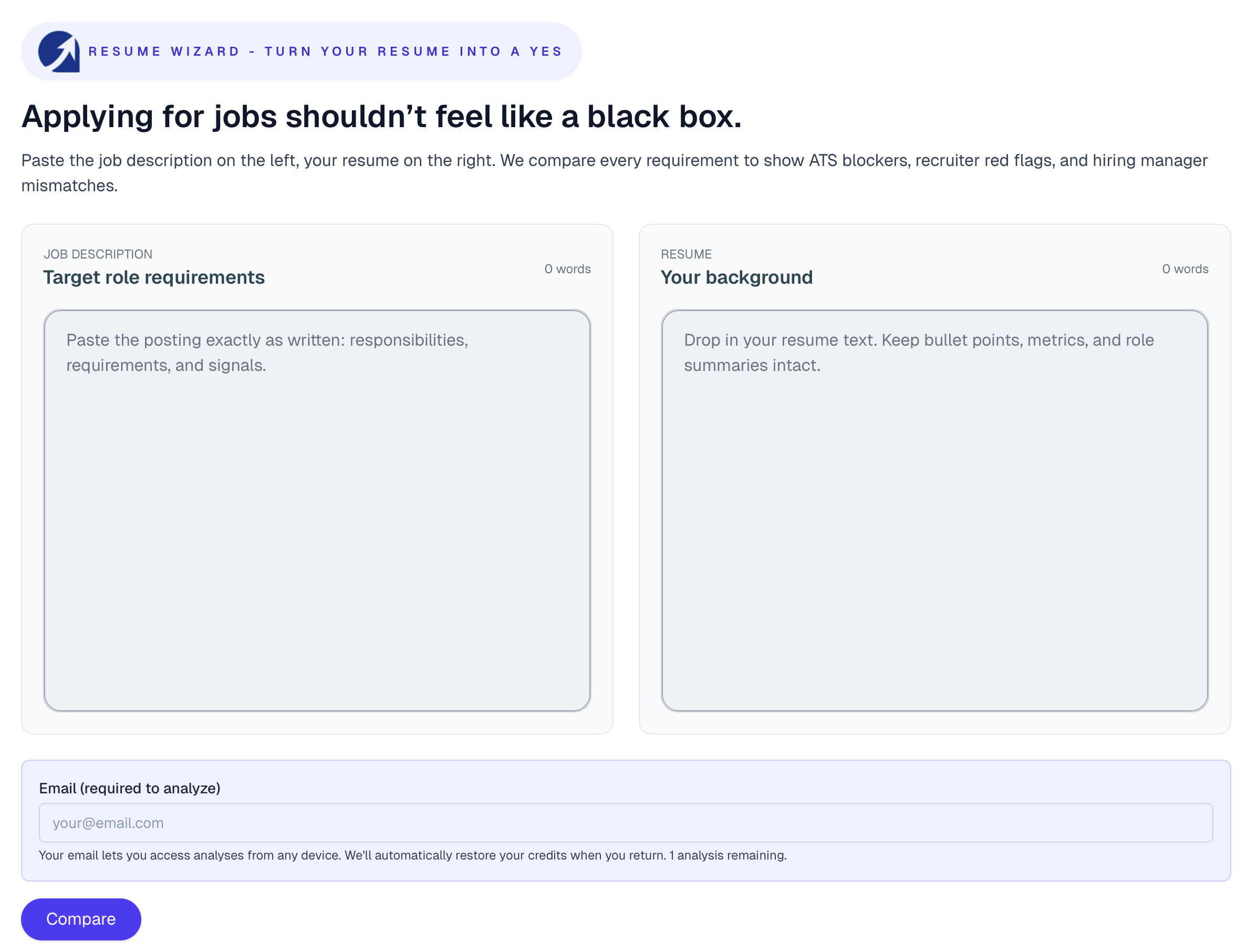 Resume vs. job description analyzer screenshot 1