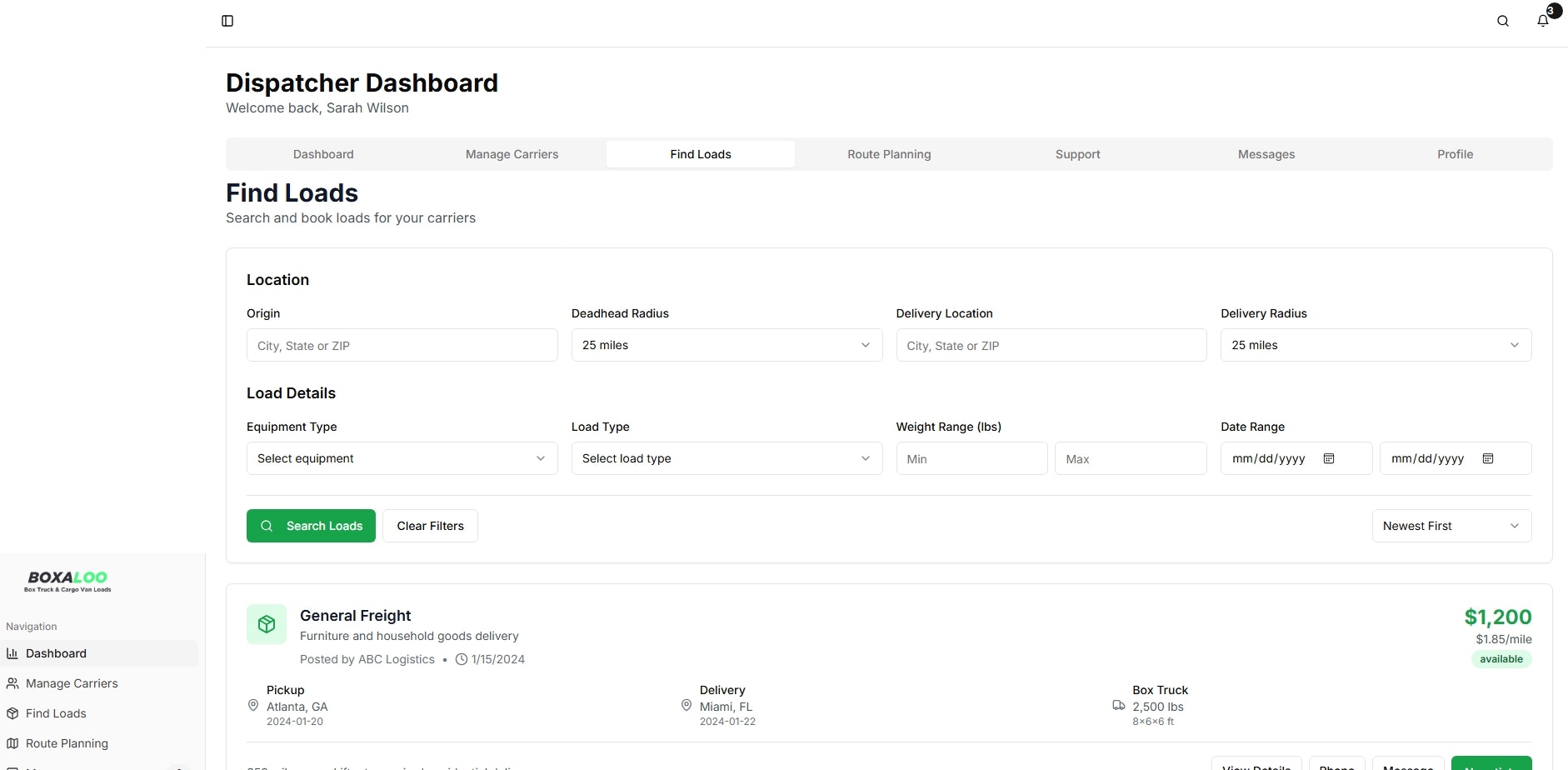 Load Board for Box Trucks & Cargo Vans screenshot 2