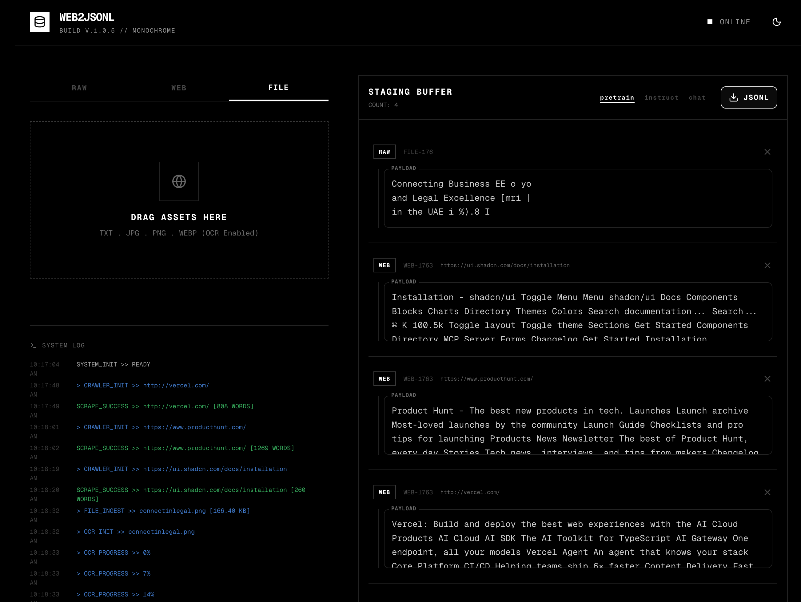 Web2JSONL screenshot 1