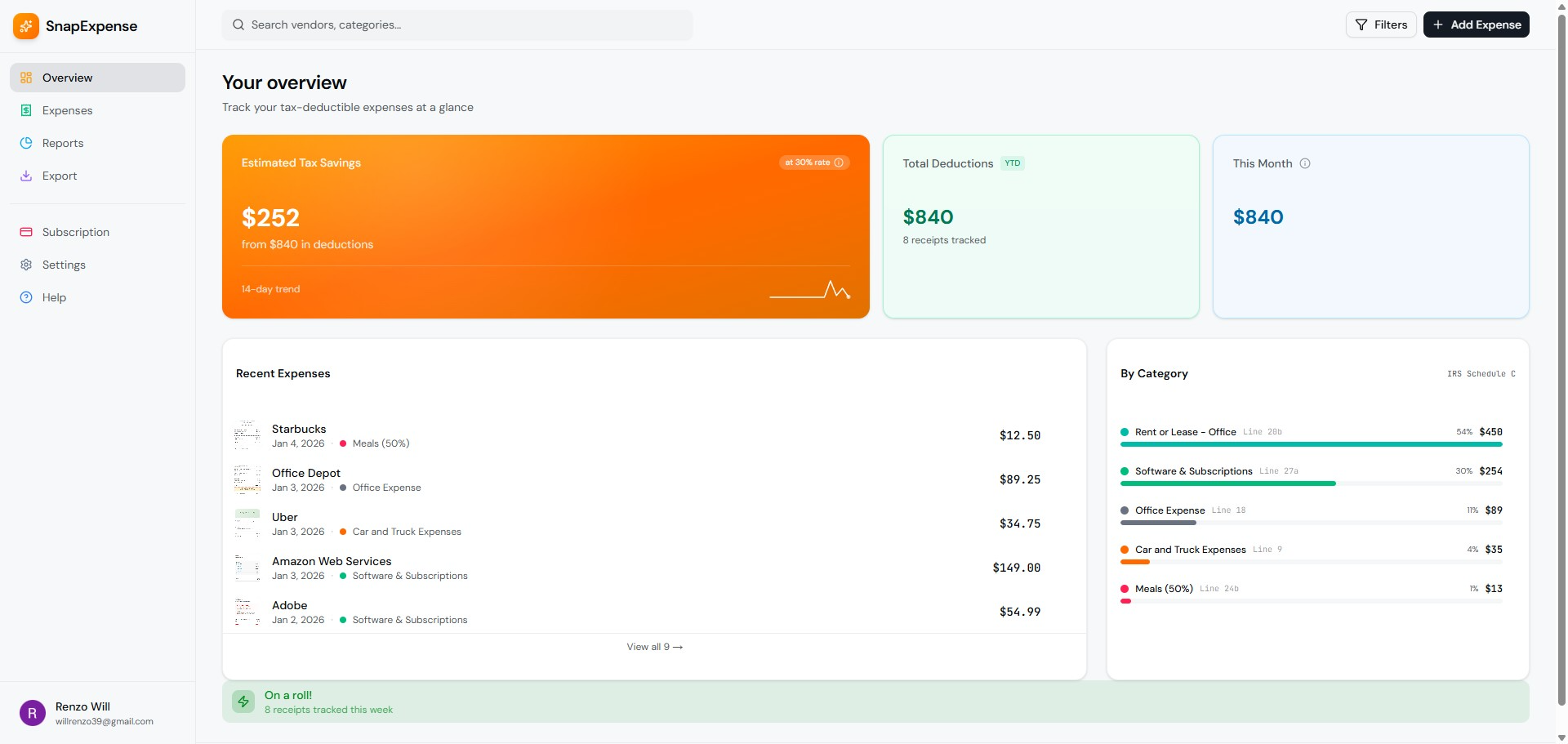 SnapExpense screenshot 1