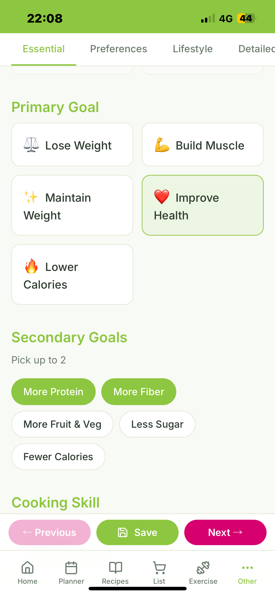 AI health planner aligned to user goals screenshot 2