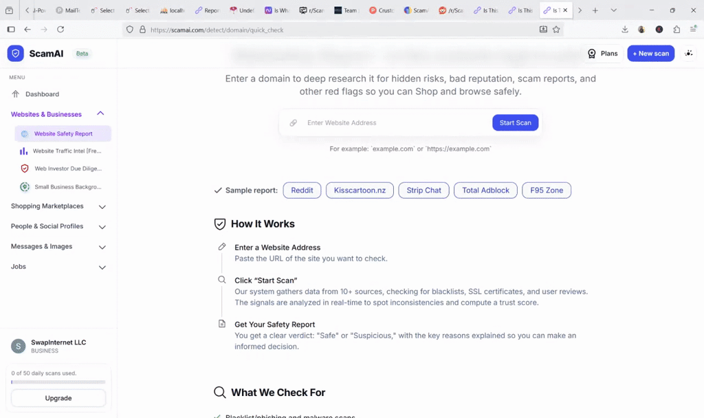 Real-time Website Safety Check by ScamAI screenshot 1