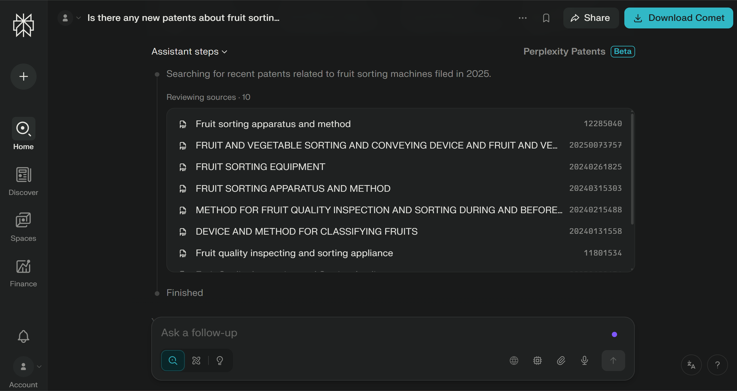 Perplexity Patents screenshot 3