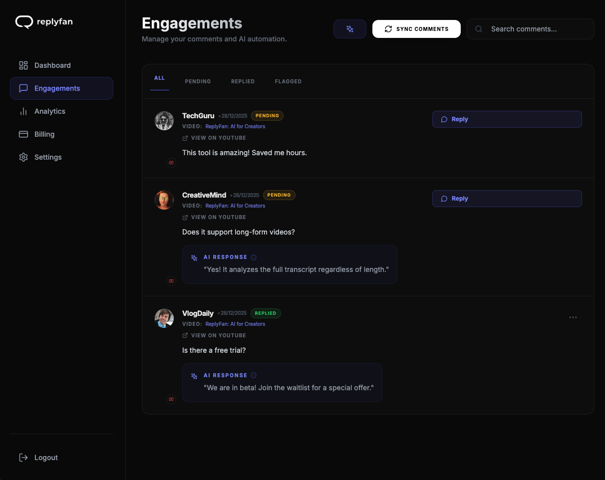 ReplyFan screenshot 1