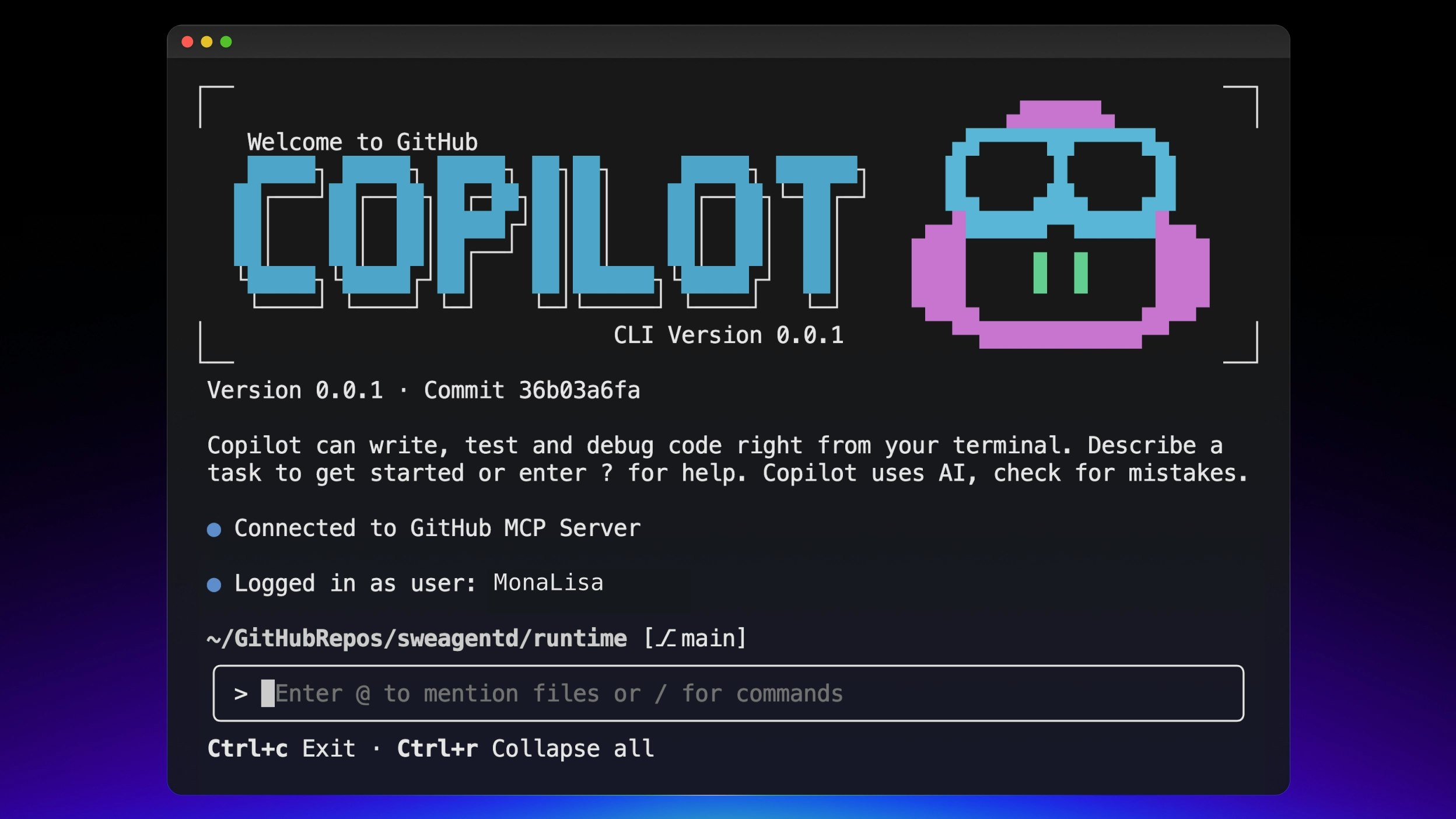 Github Copilot CLI screenshot 1