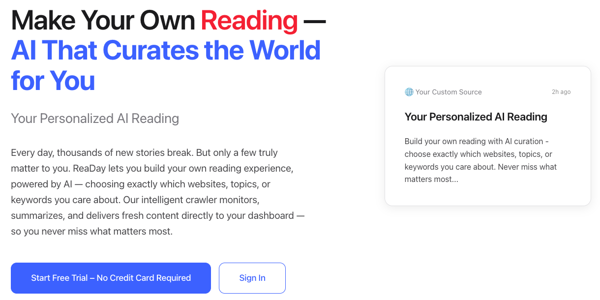 ReaDay — Make Your Own AI Newspaper screenshot 1