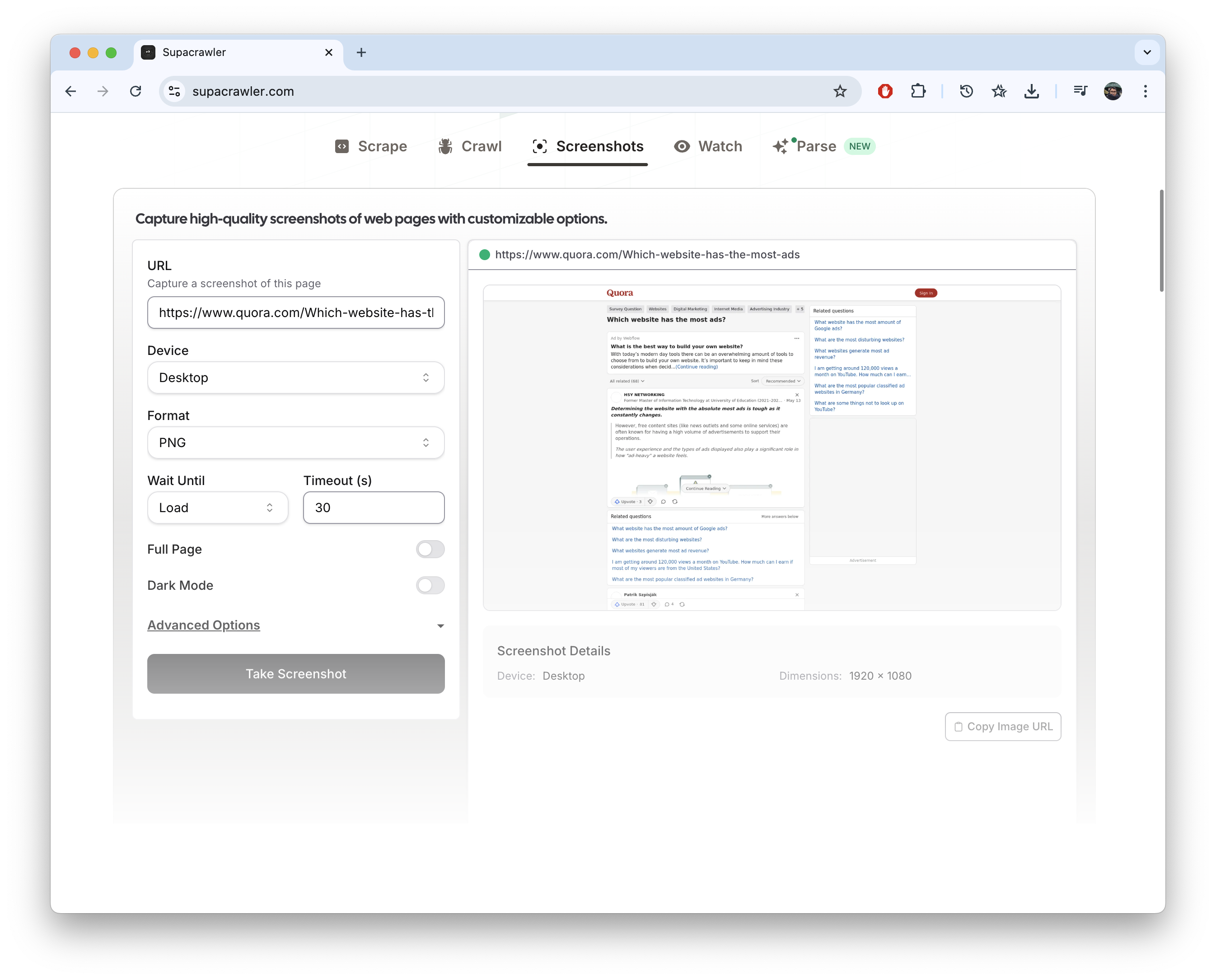 Supacrawler screenshot 3