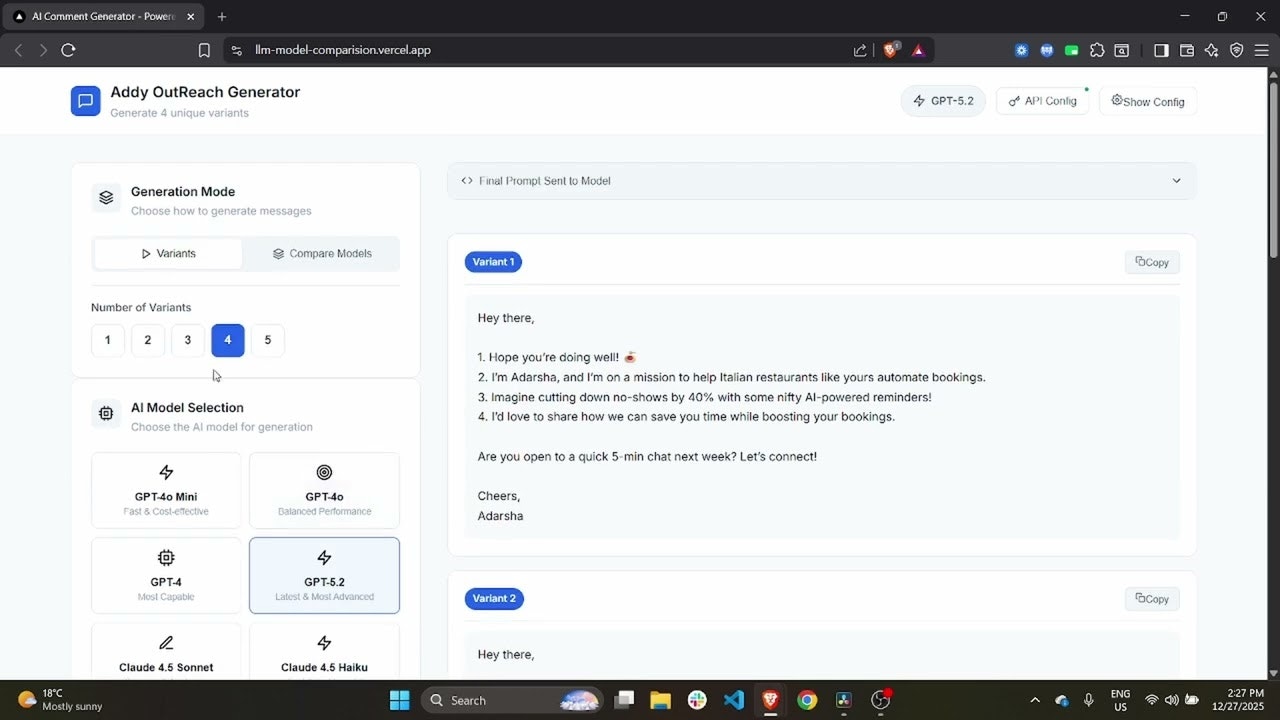 Addy LLM Evaluator for message screenshot 1
