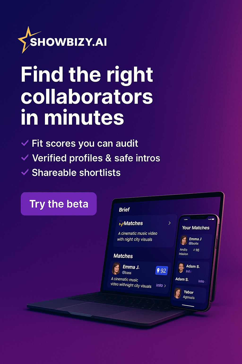 Showbizy — AI Matchmaking for Creators screenshot 2