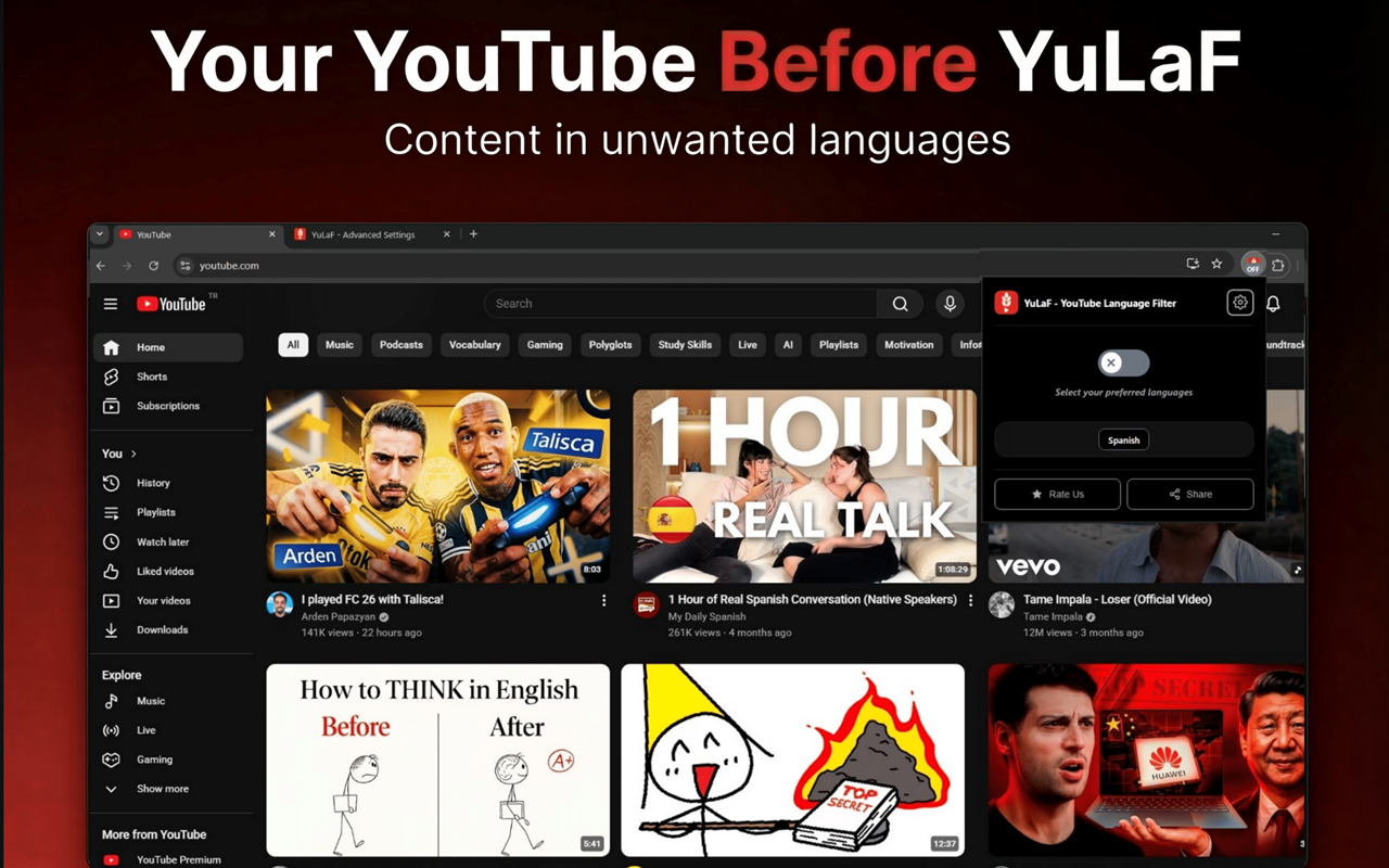 YuLaF - YouTube Language Filter screenshot 2