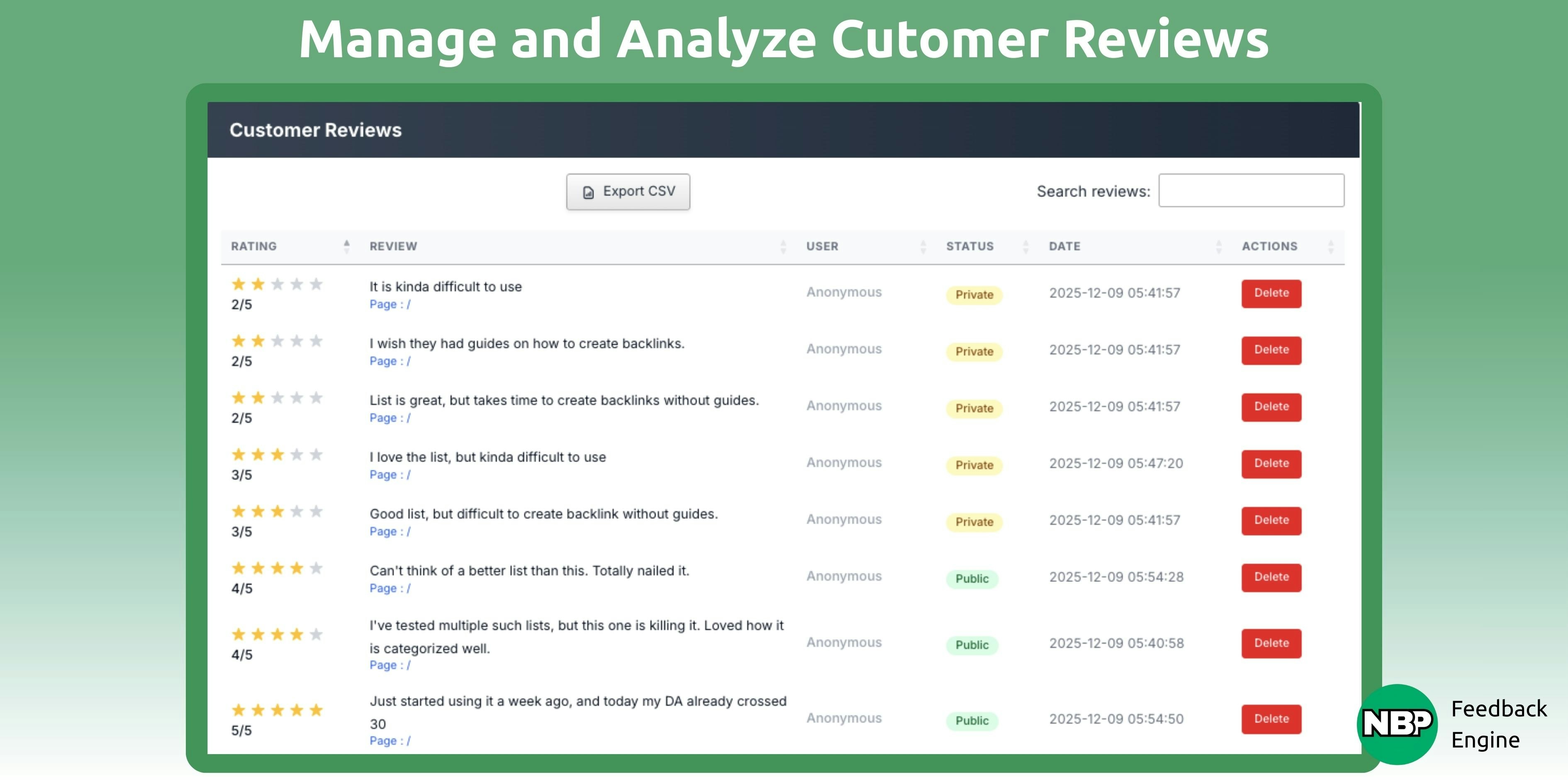 NBP Feedback Engine screenshot 2