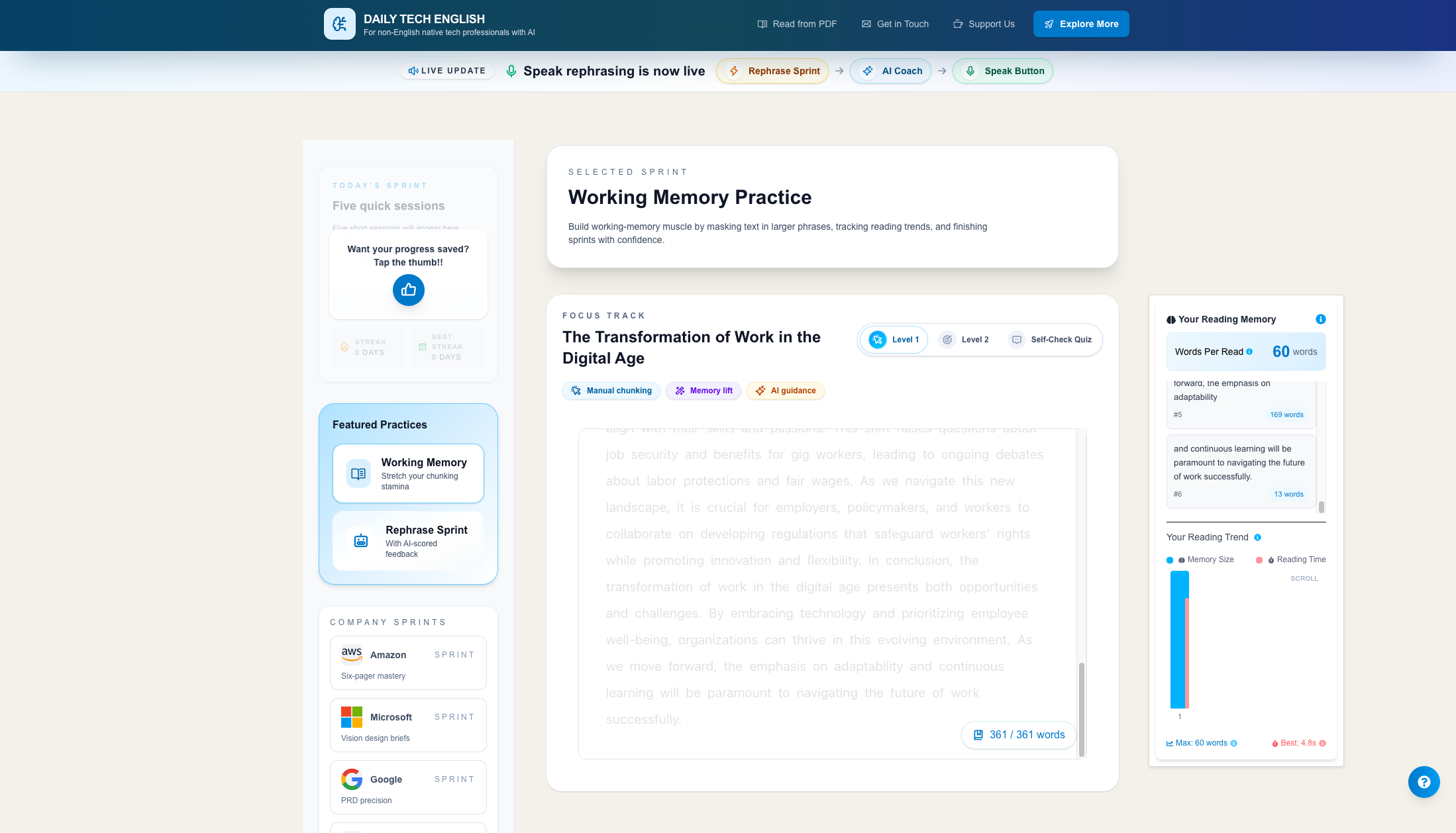 Daily Reading English Practice + Free AI screenshot 1