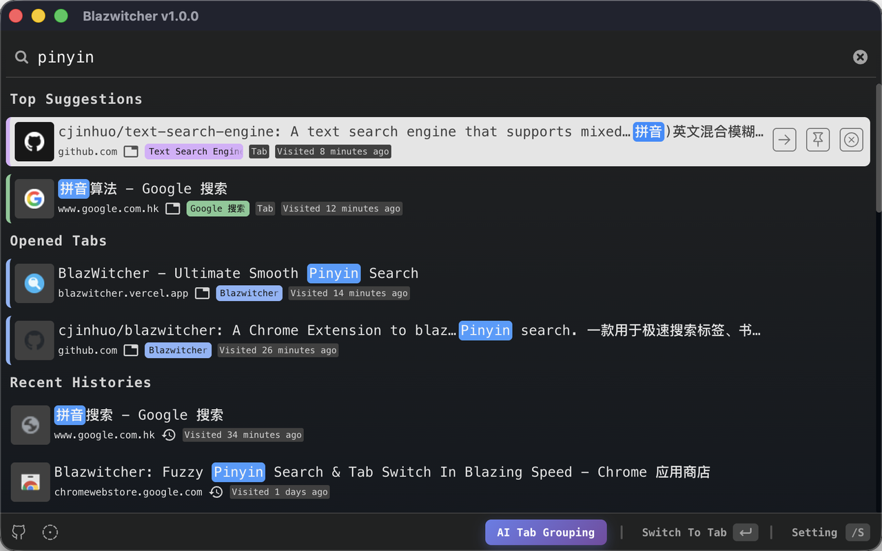 Blazwitcher: Fuzzy Search & AI Grouping screenshot 3