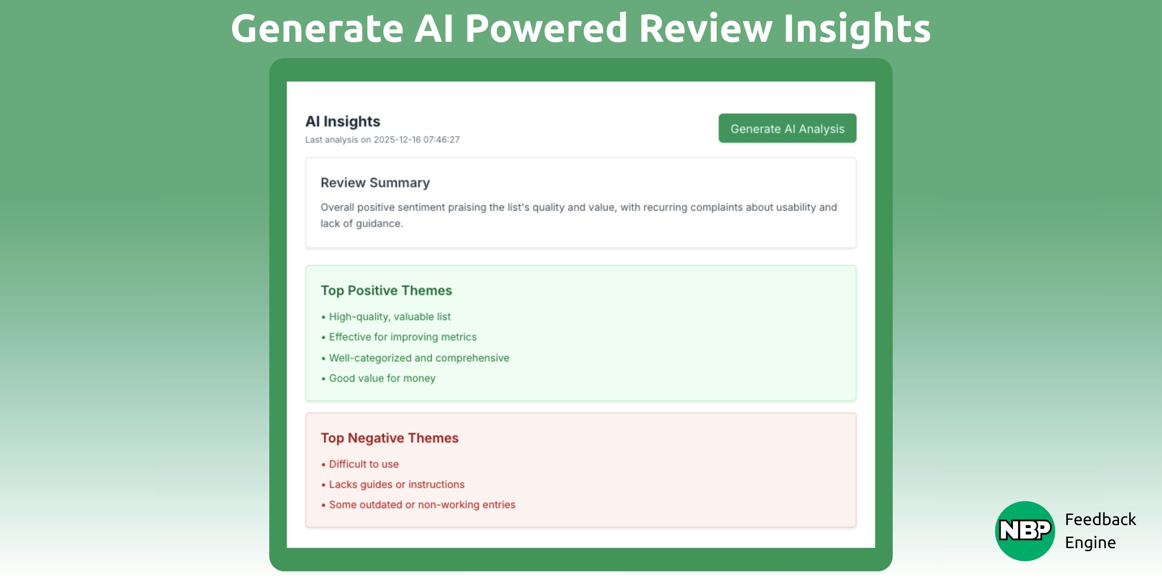 NBP Feedback Engine screenshot 3