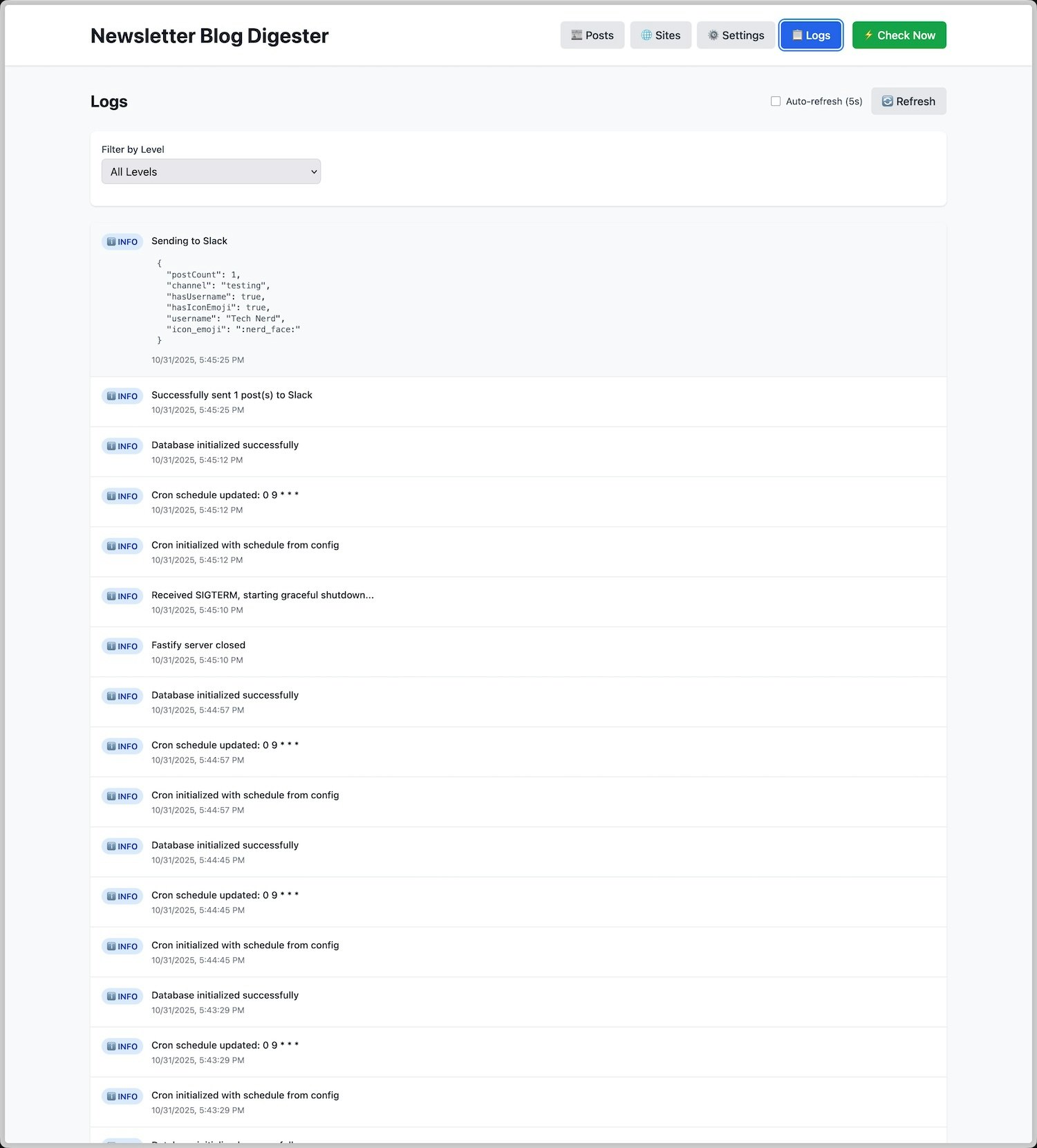Open source newsletter digester screenshot 2