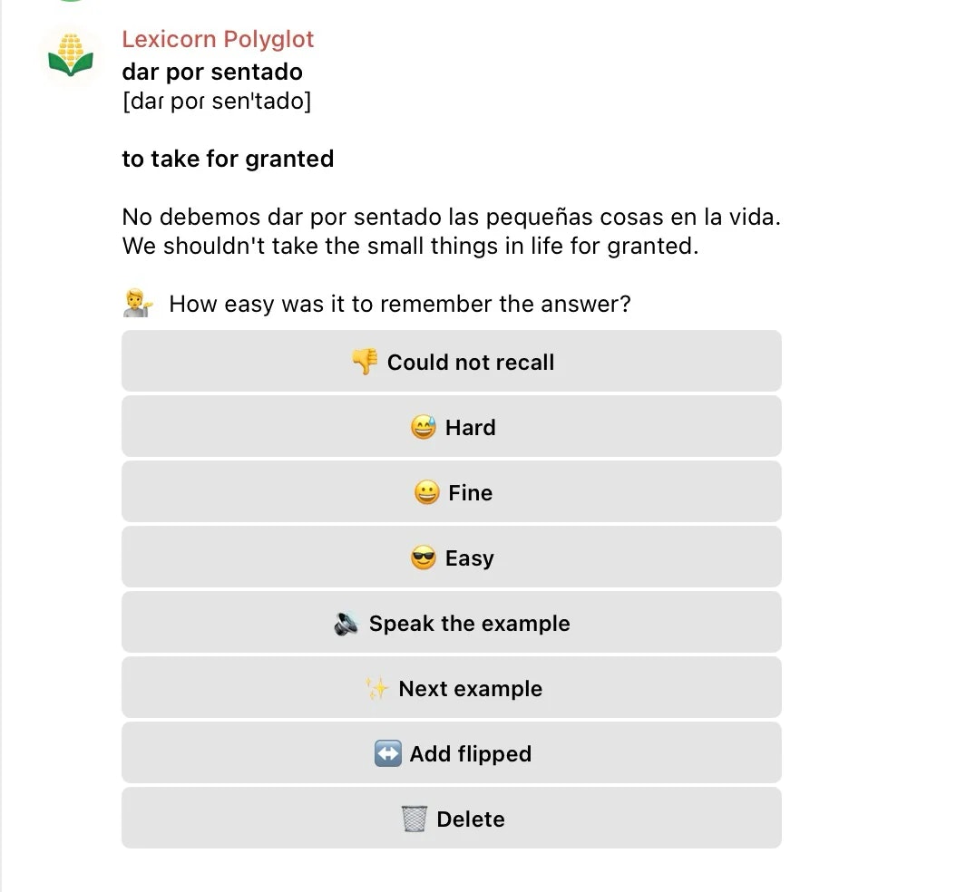 Lexicorn: Telegram Vocabulary Builder screenshot 2