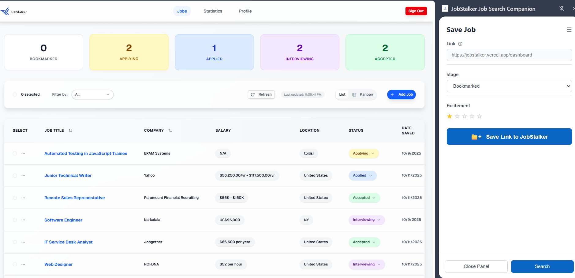 JobStalker(beta) screenshot 2