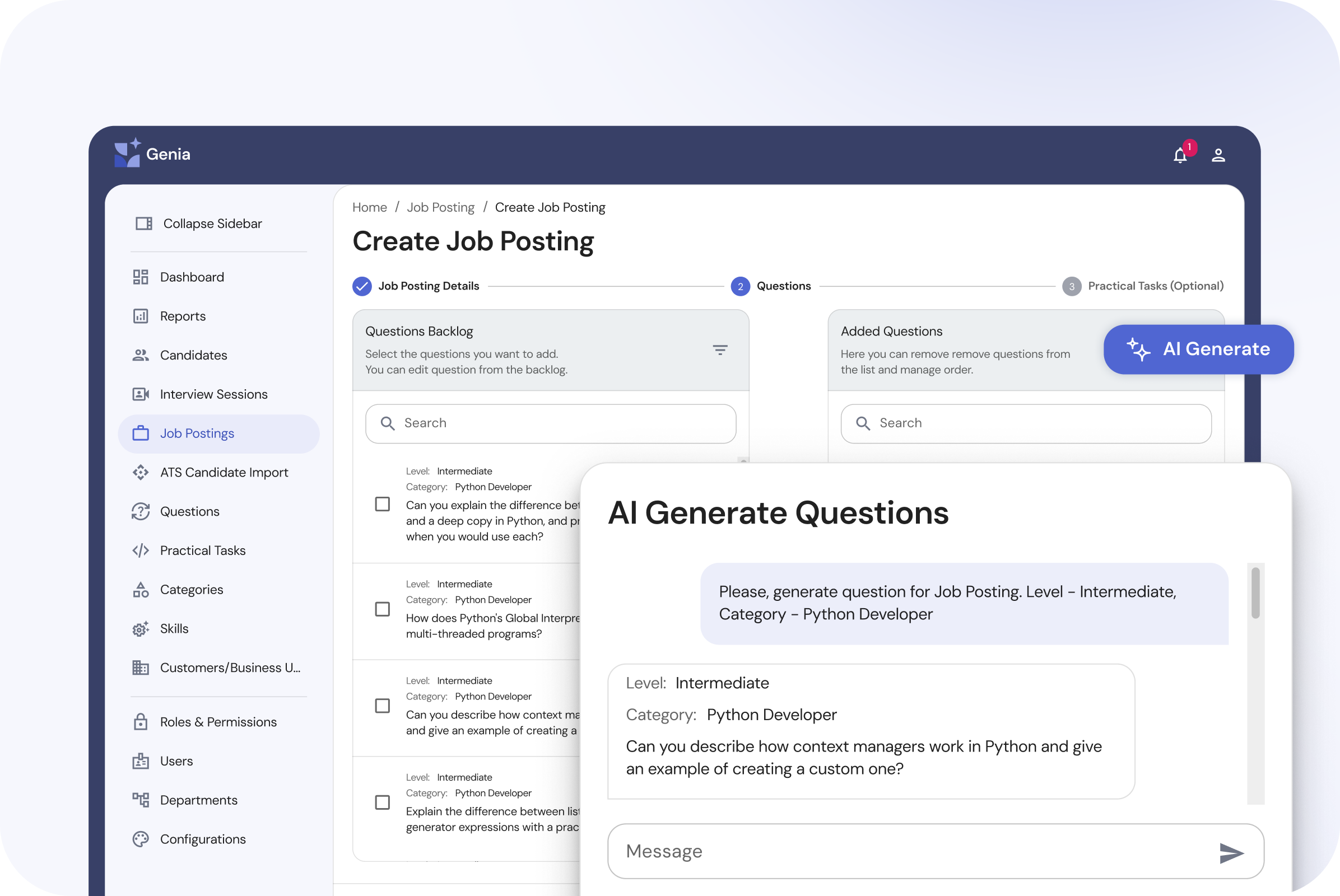 Genia AI – Technical Screening Agent screenshot 2