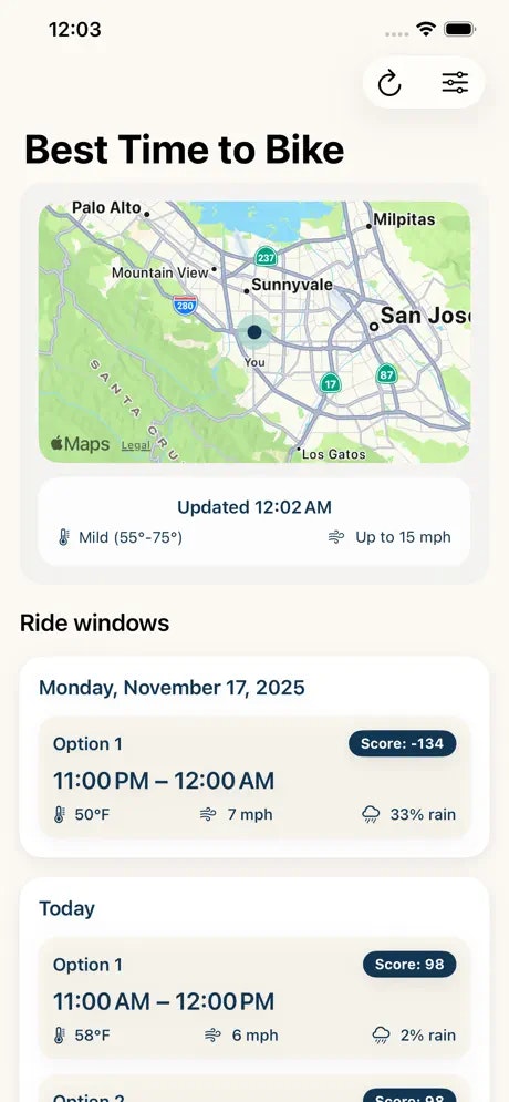 Best Time to Bike App screenshot 1