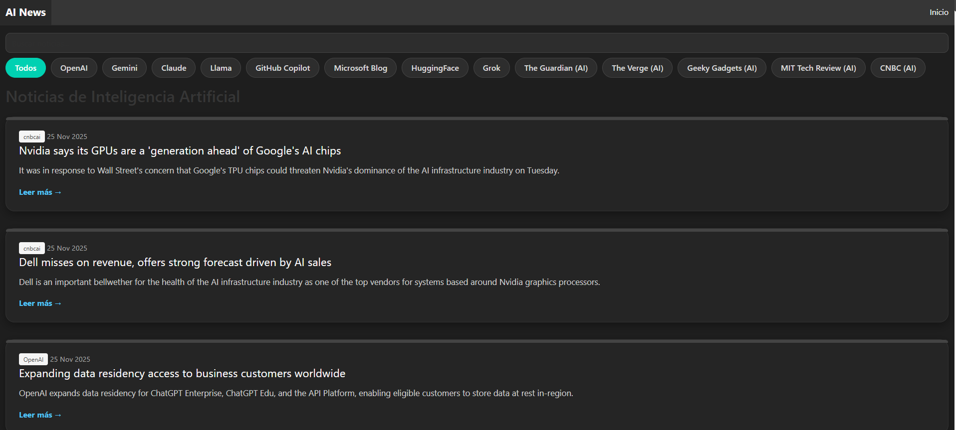 AI News Dashboard screenshot 1