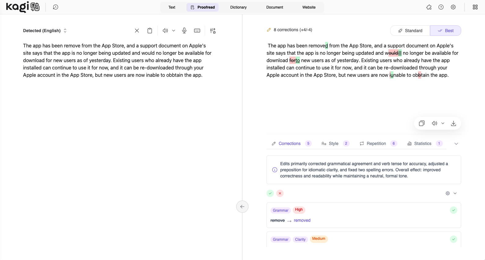 Kagi Translate screenshot 2