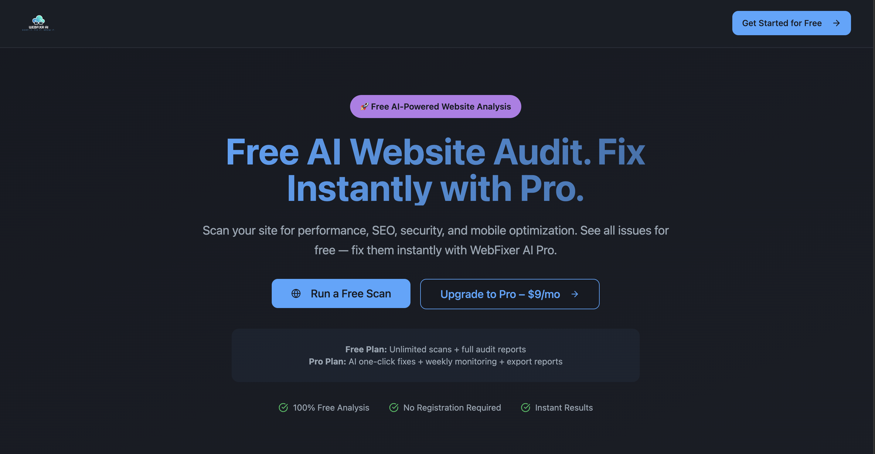 WebFixr AI – Free AI Website Audit screenshot 1