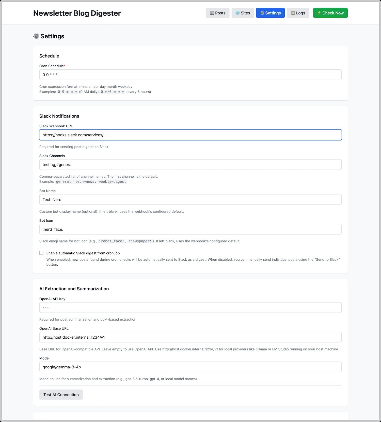 Open source newsletter digester screenshot 3