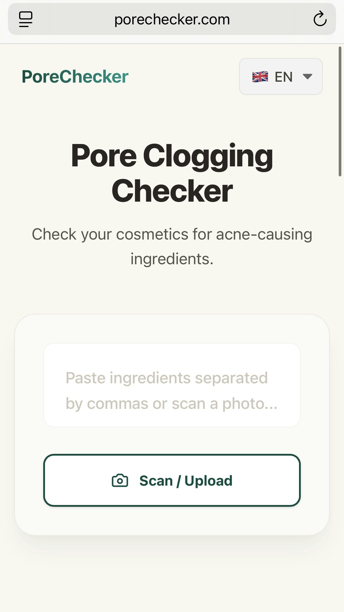Pore Clogging Ingredients Checker screenshot 1